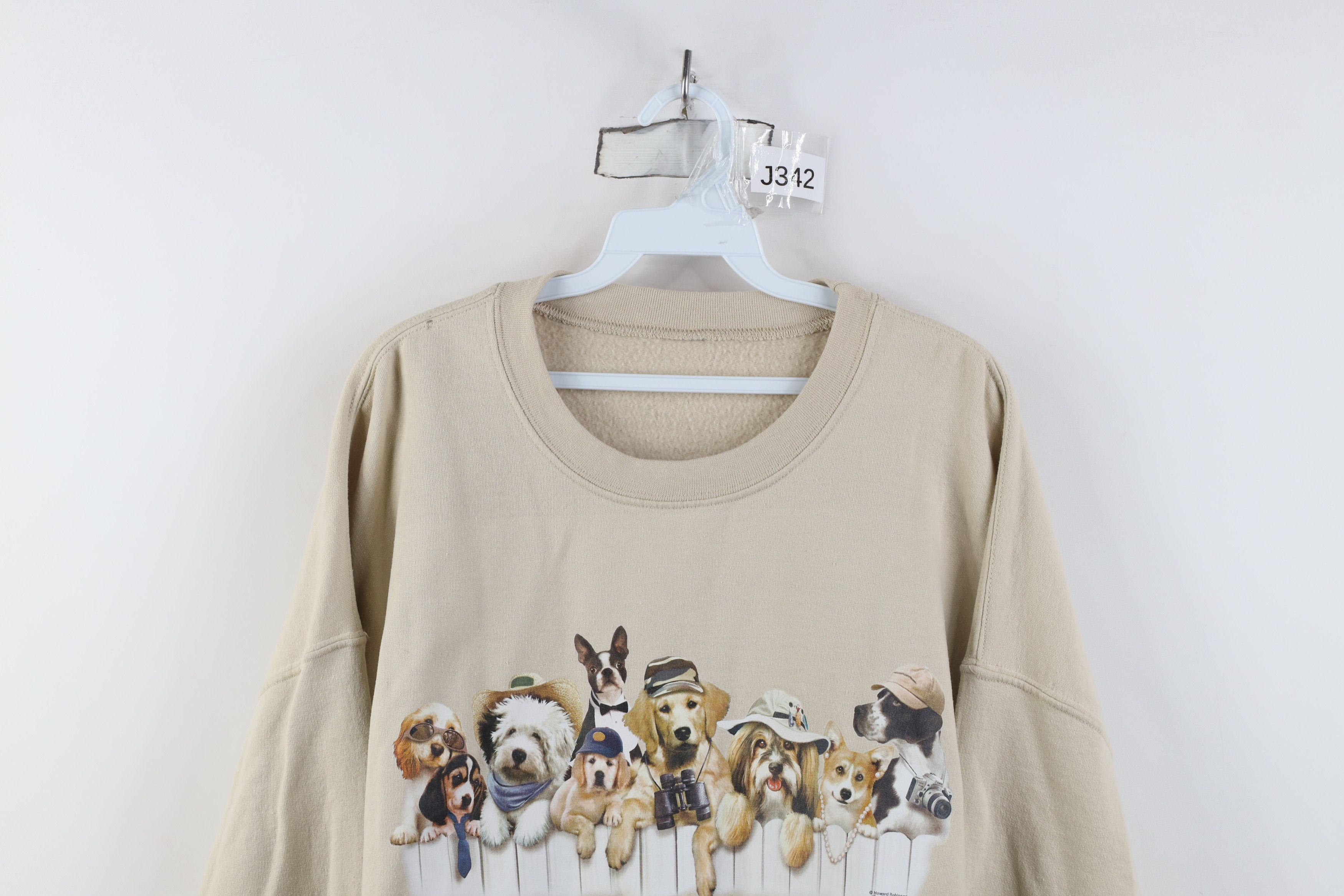 Vintage Vintage 90s Y2K Streetwear Puppy Crewneck Sweatshirt Beige Size 3XL / US 20-22 - 2 Thumbnail