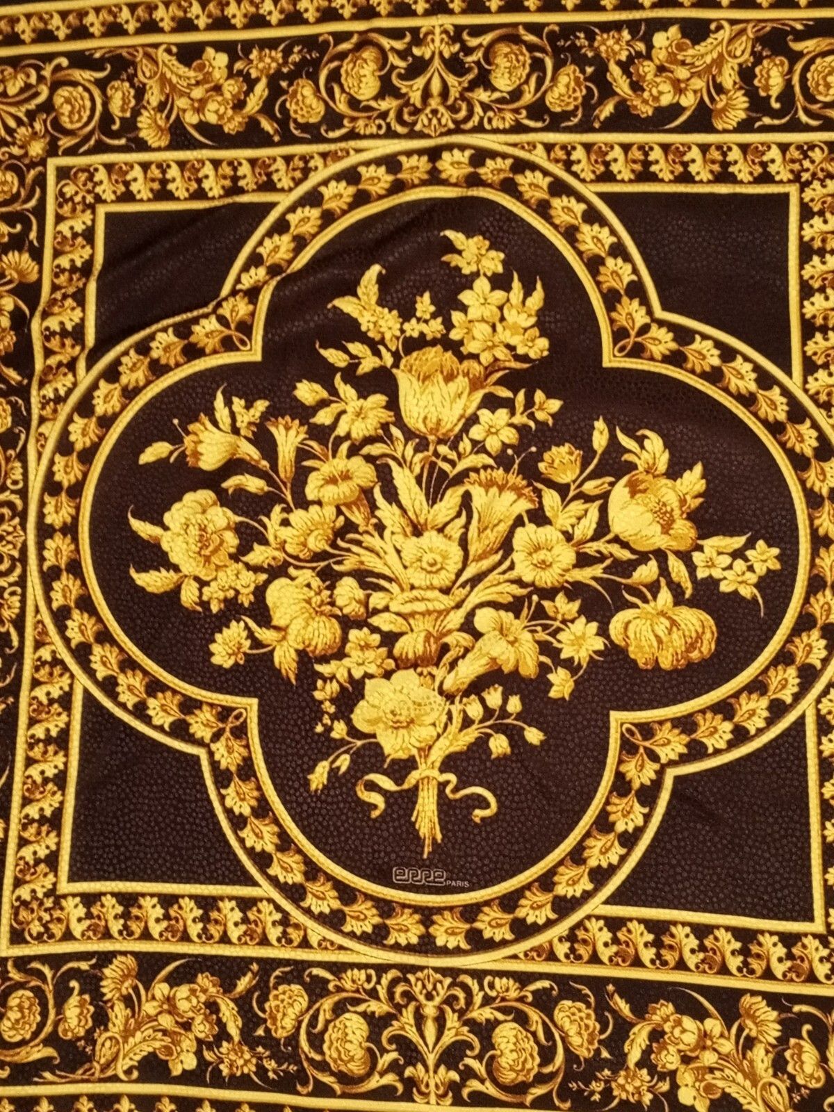 Other ERRE PARIS Victorian Baroque Floral Foliage Gold Silk Scarf Size ONE SIZE - 5 Thumbnail