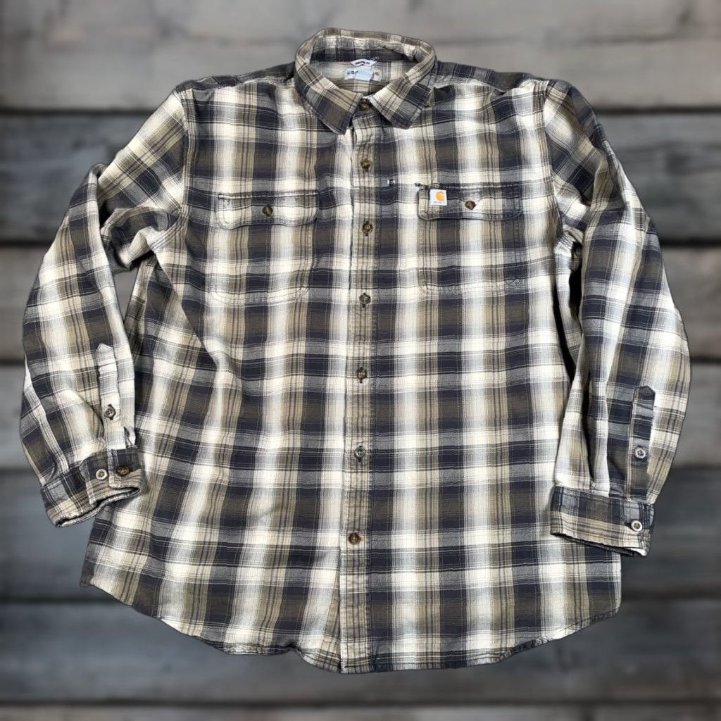 Carhartt VINTAGE Carhartt Shirt Distressed Flannel Green Shadow Plaid XL Men 2XL Button-Up Workwear Hipster Retro Grunge Size US XL / EU 56 / 4 - 1 Thumbnail