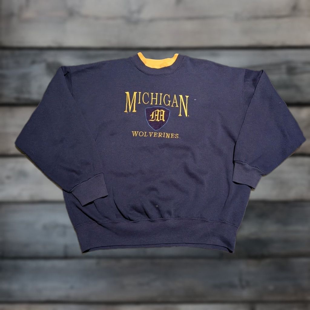 Doublet VINTAGE Dodger Michigan Wolverines Sweatshirt Crewneck Large Blue Embroidered 90s College USA Made Men Size US L / EU 52-54 / 3 - 1 Thumbnail