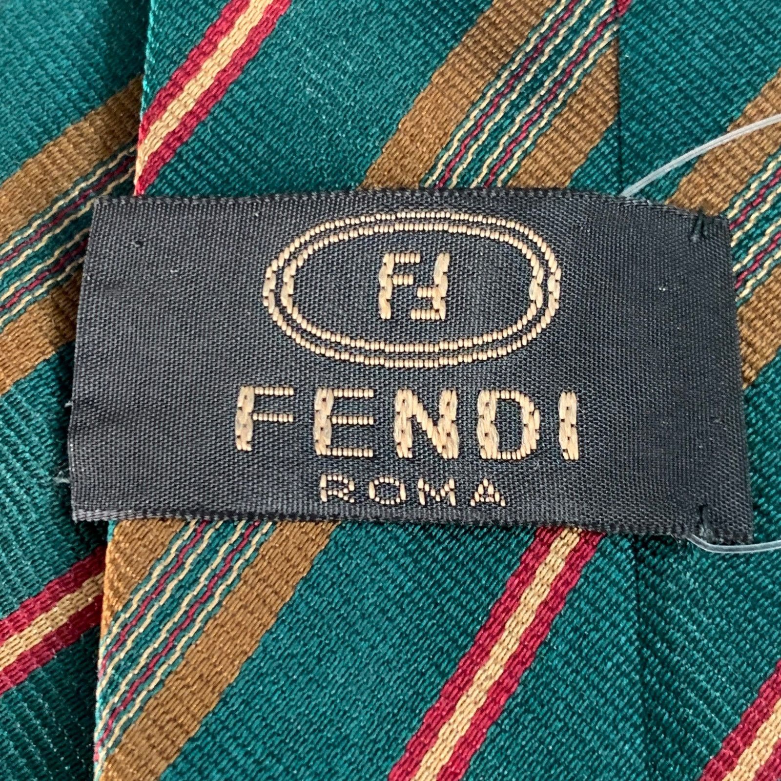 Fendi FENDI Green Beige Diagonal Stripe Silk Tie Size ONE SIZE - 4 Thumbnail