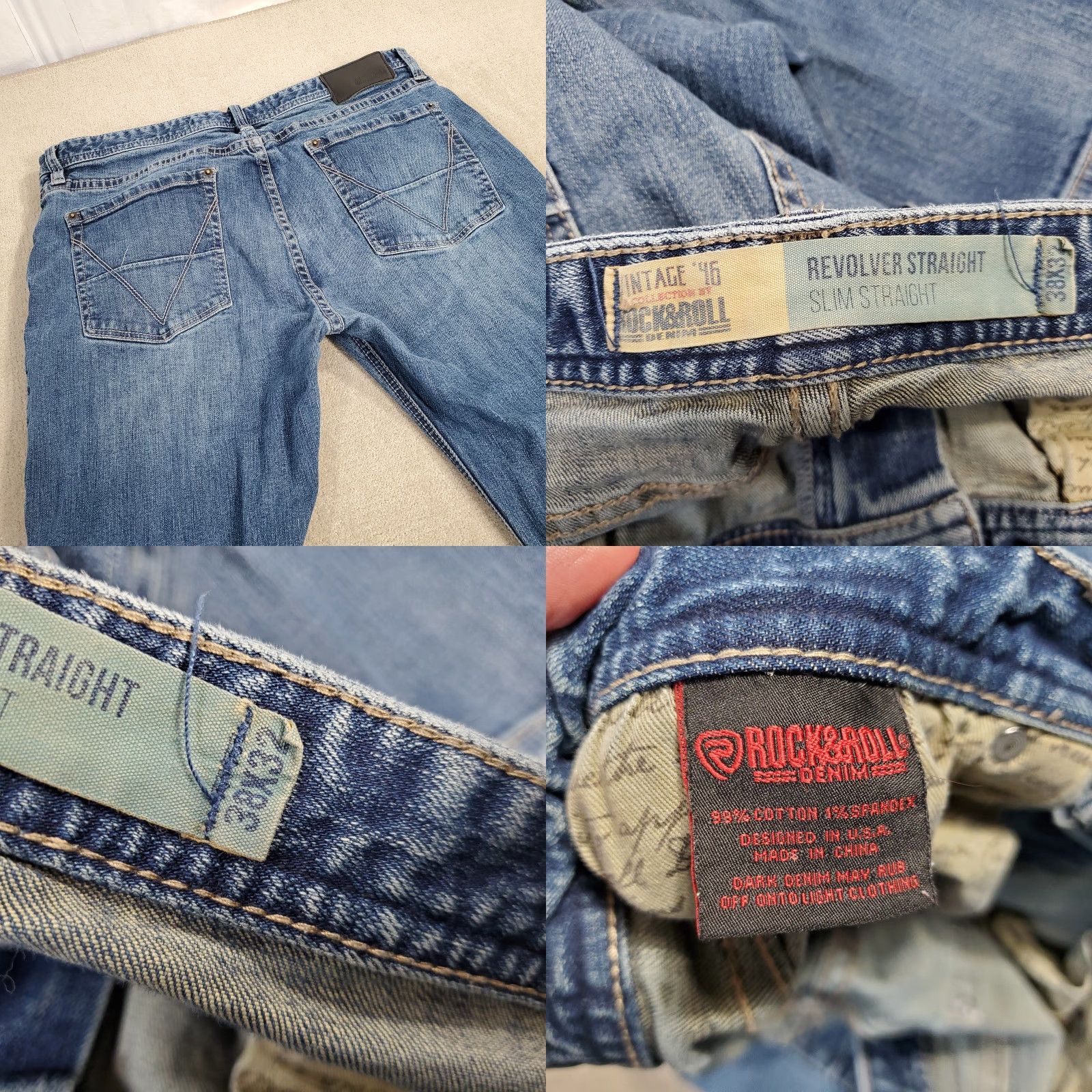 Vintage Rock & Roll Cowboy Jeans Vintage 46 Mens 38x32 Revolver Slim Straight Leg Rodeo Denim Blue Cotton Logo Pockets Size US 38 / EU 54 - 8 Thumbnail