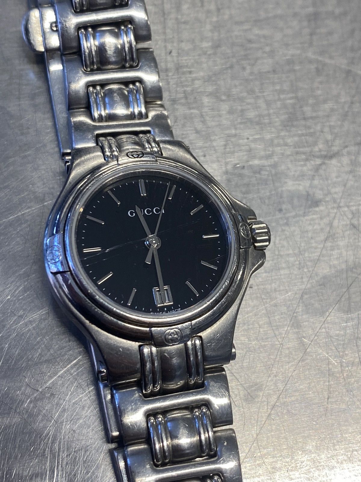 image of Gucci Black Face Silver Watch, Women's