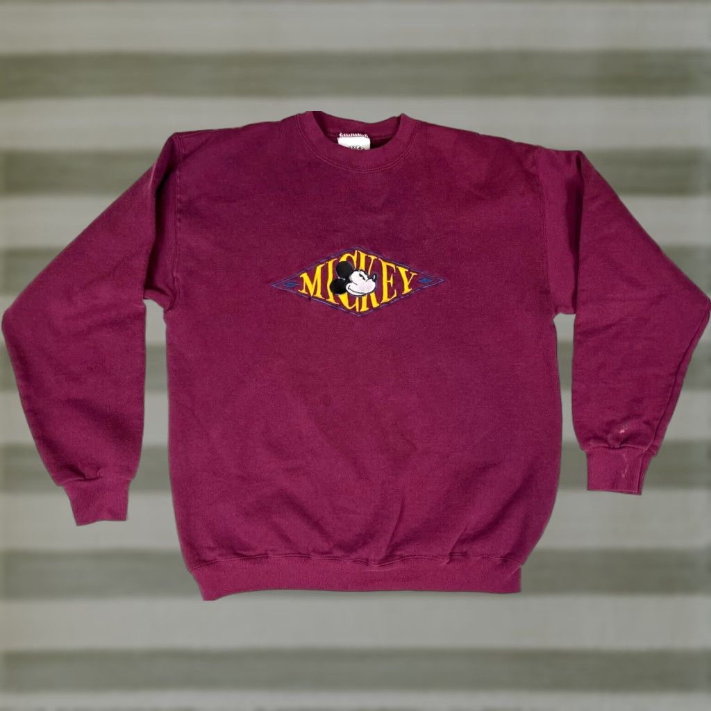 Mickey & Co. Mickey & Co. Men's Vintage Crewneck Sweatshirt Size L Maroon Embroidered Mickey Mouse 90s Cartoon Made in USA Size US L / EU 52-54 / 3 - 1 Thumbnail