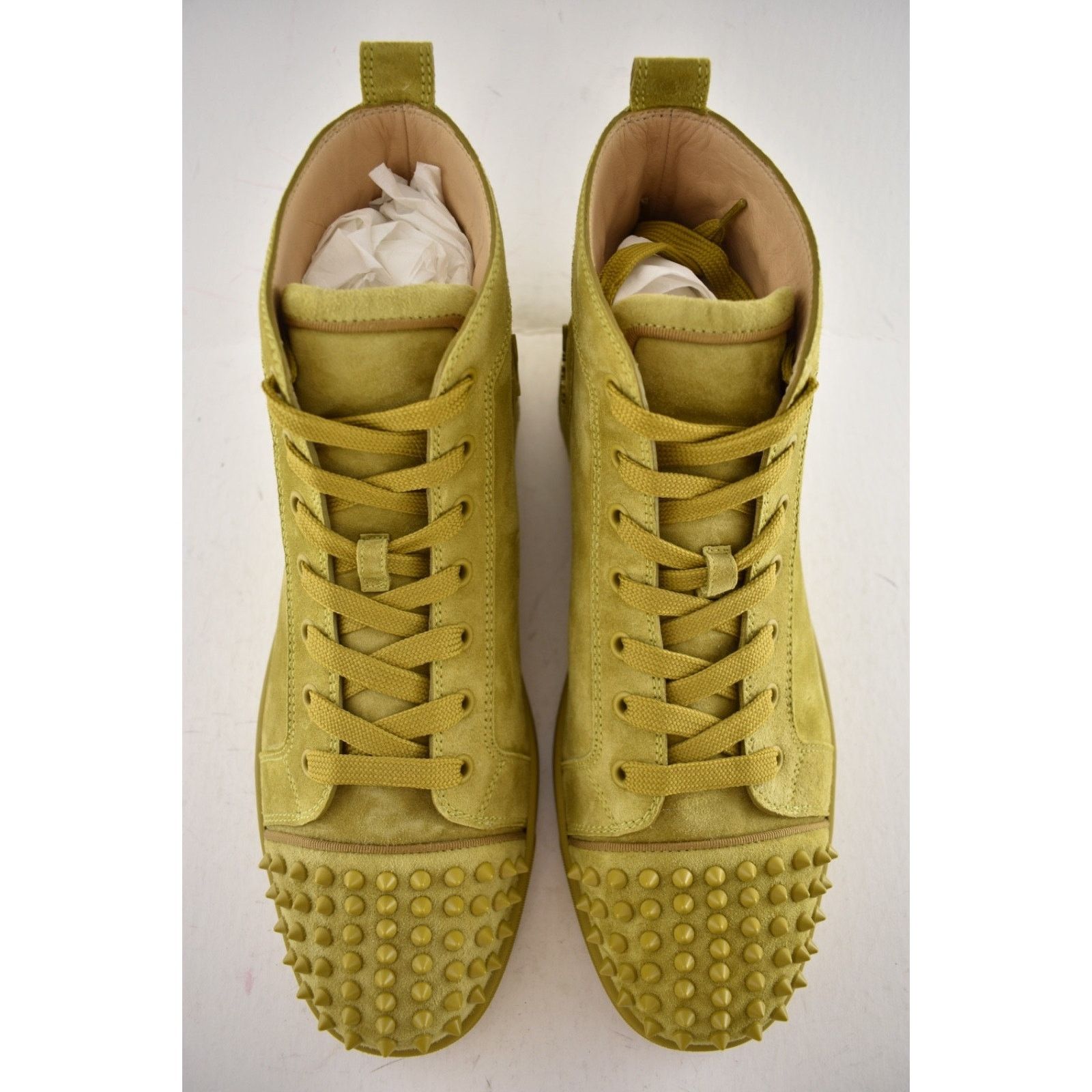 Christian Louboutin Lou Spikes Flat Yellow Green Suede High Top Sneaker 44 11 Size US 11 / EU 44 - 7 Thumbnail