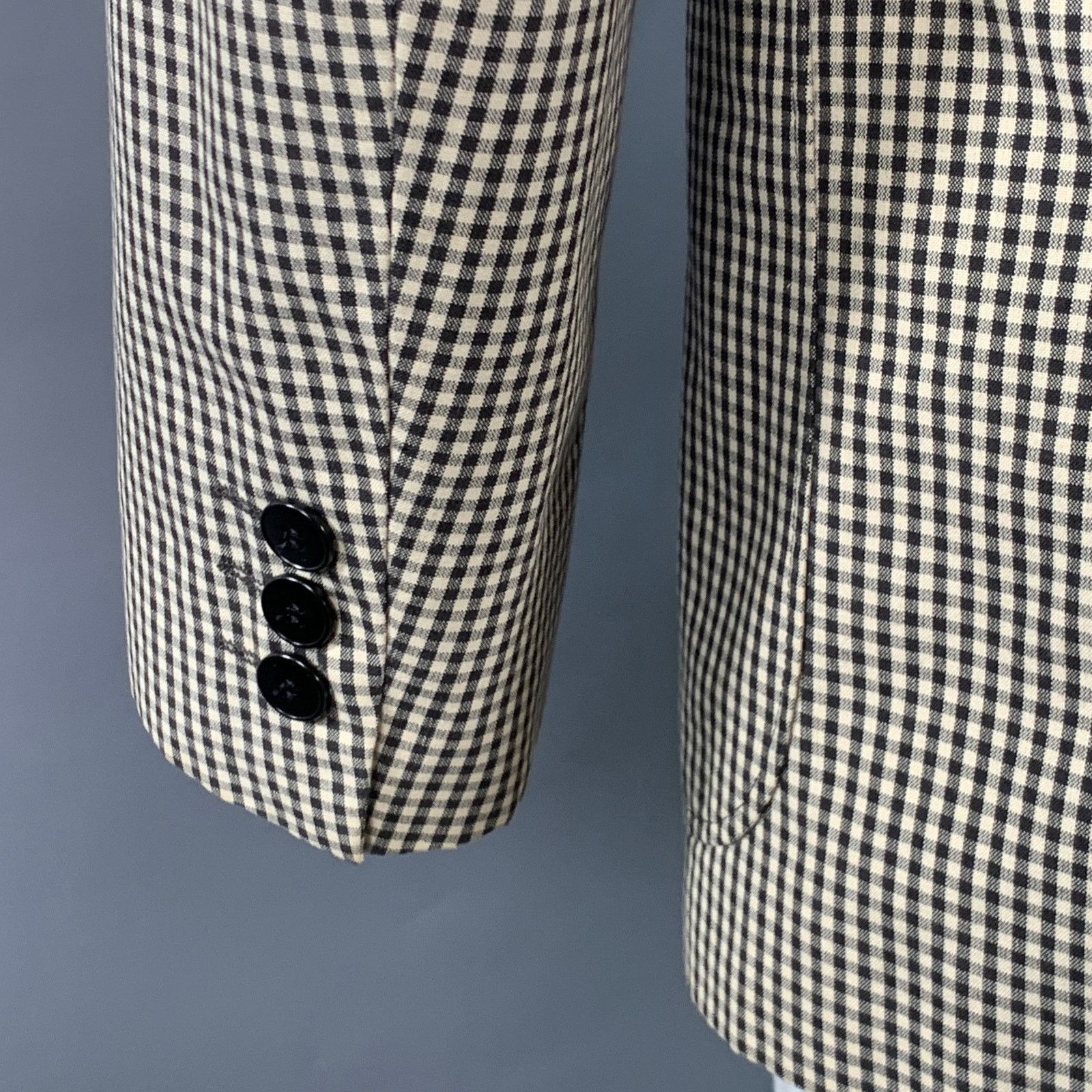 agnes b. Cream Black Gingham Cotton Slim Fit Notch Lapel Sport Coat Size 42R - 5 Thumbnail