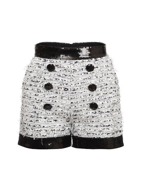 Balmain o1s1wg111225 Tweed Sequined Short in White/Black Size 26" / US 2 / IT 38 - 1 Preview