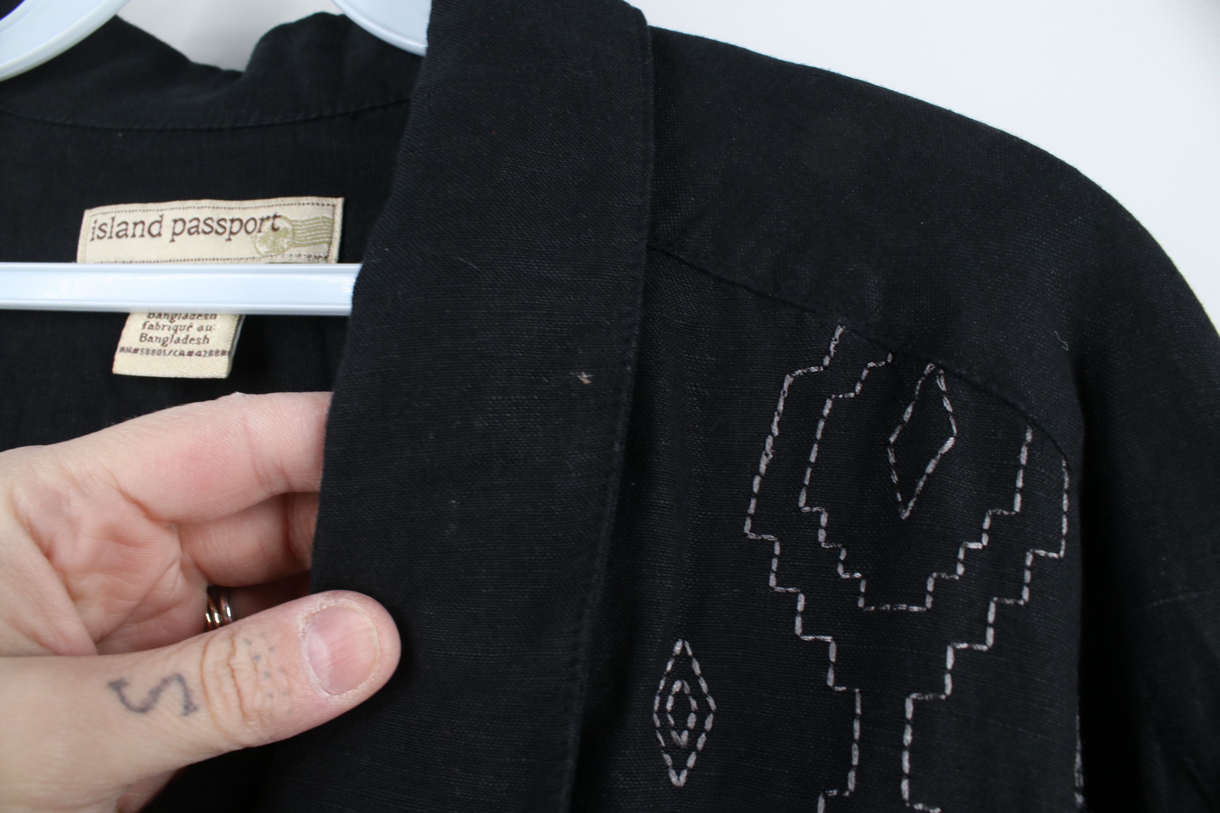 Vintage Vintage Streetwear Looped Collar Linen Button Shirt Black Size US XXL / EU 58 / 5 - 5 Thumbnail