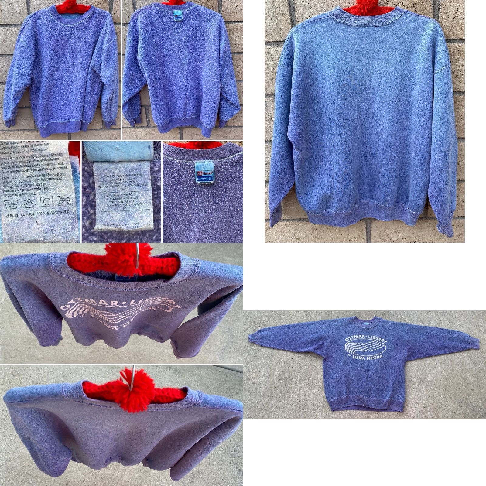 Hanes VINTAGE Hanes Sweatshirt Ottmar Liebert Luna Negra Graphic Print XL Blue Hanes Heavyweight Size US XL / EU 56 / 4 - 9 Thumbnail