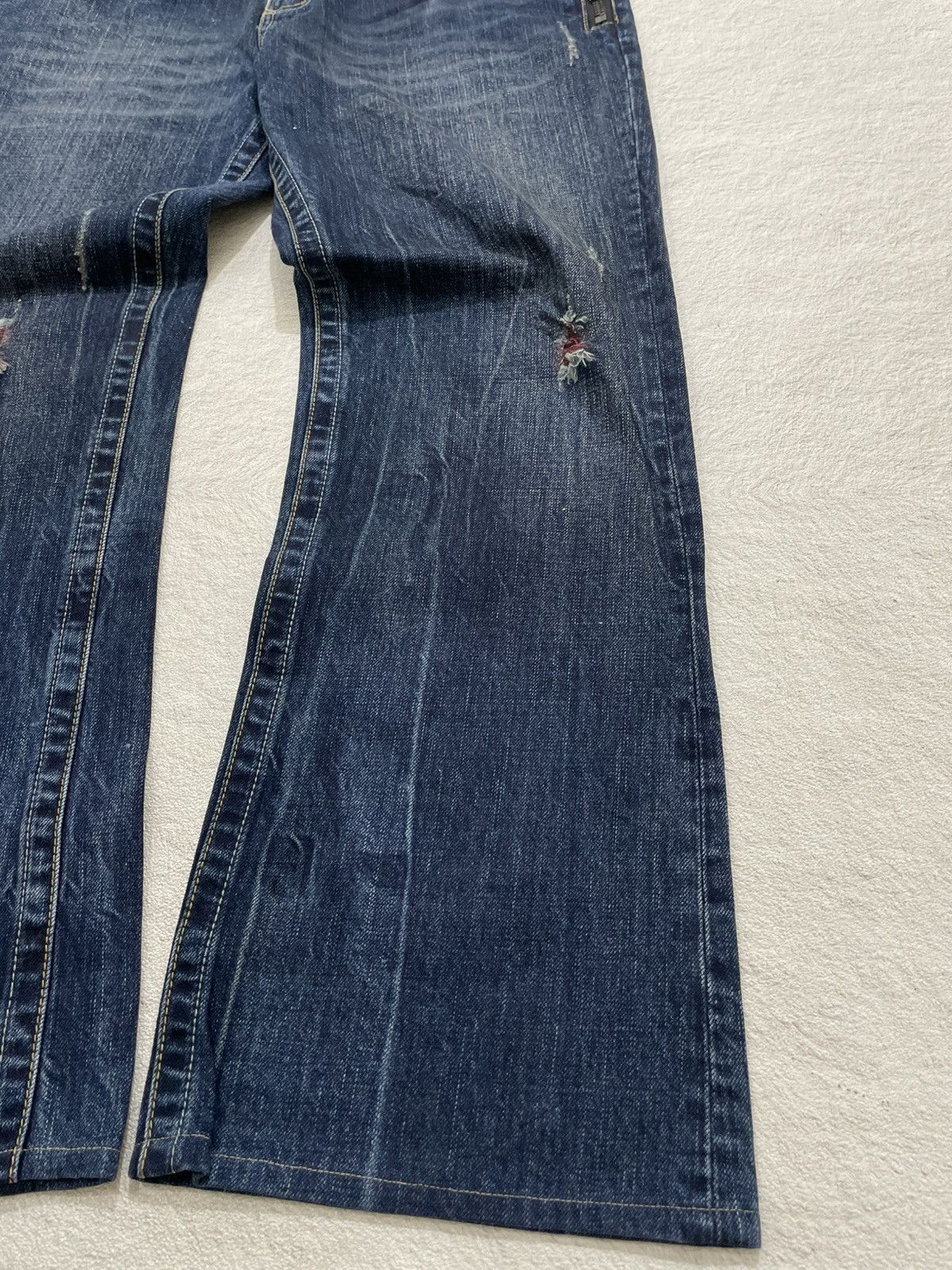 Japanese Brand 2000s Semantic Flare Raw Denim Ripped Baggy Jeans Y2K Size US 36 / EU 52 - 4 Thumbnail