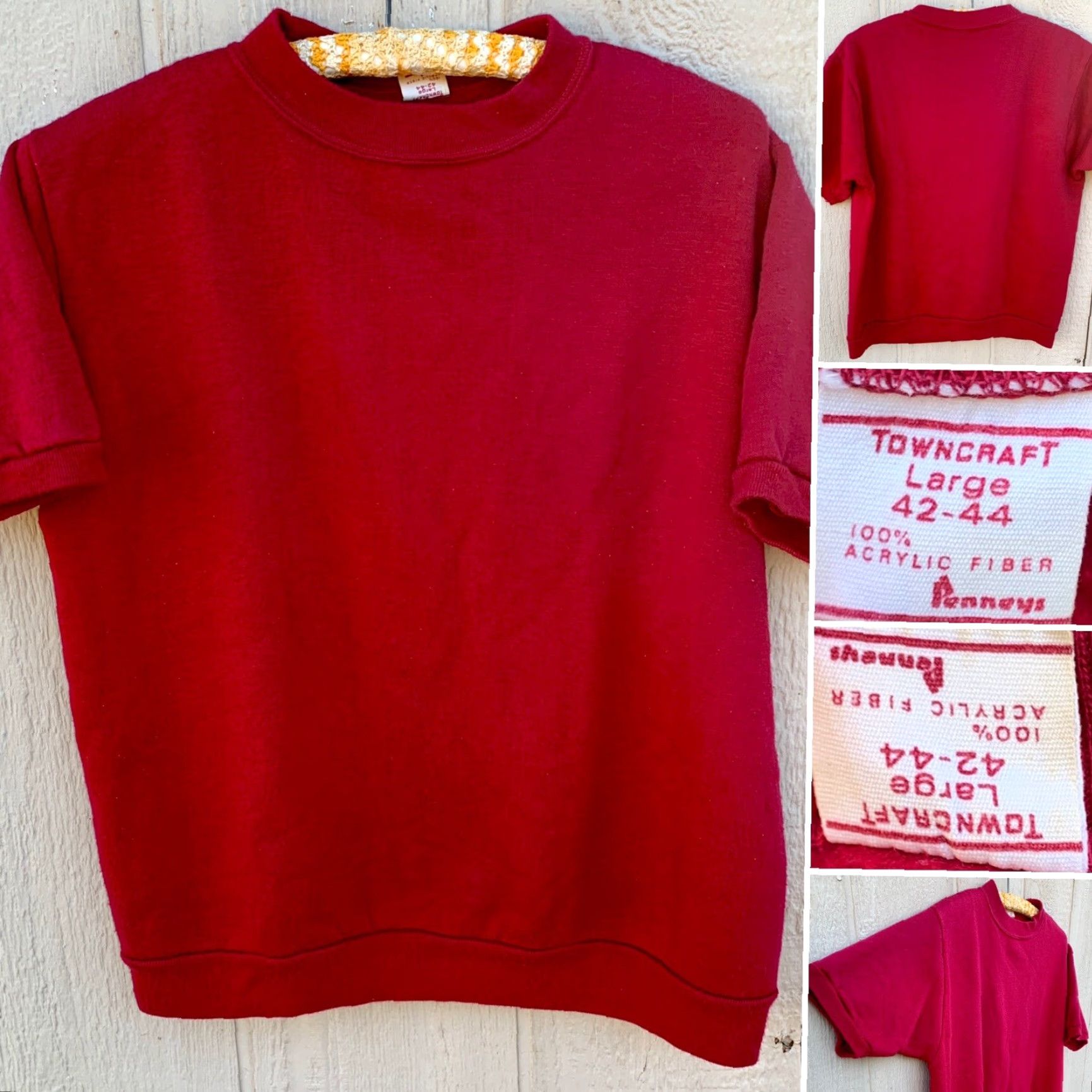 Vintage VINTAGE Towncraft Sweatshirt Short Sleeve Red L 42 44 Acrylic Fiber Pullover Men Vintage USA College Retro 50s 60s Size US L / EU 52-54 / 3 - 5 Thumbnail