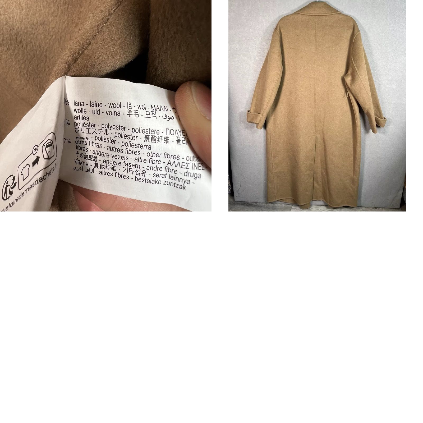 Zara NWT Zara WRAP Coat Womens Large Brown Wool Blend Belt Missing Belt No Belt? Beige Wool Overcoat Long Sleeve Coat NWT Zara Size L / US 10 / IT 46 - 8 Thumbnail