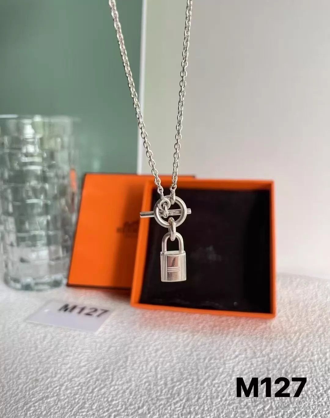 Hermes HERMES 925 Silver Lock Pendant Necklace 40cm M127 New Size ONE SIZE - 1 Thumbnail