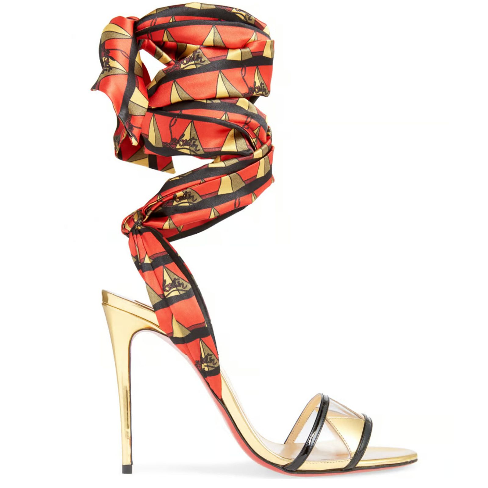 Christian Louboutin Baigneuse 100 Black Gold Red Lace Up Sandal Heel Pump 37.5 Size US 7.5 / IT 37.5 - 5 Thumbnail