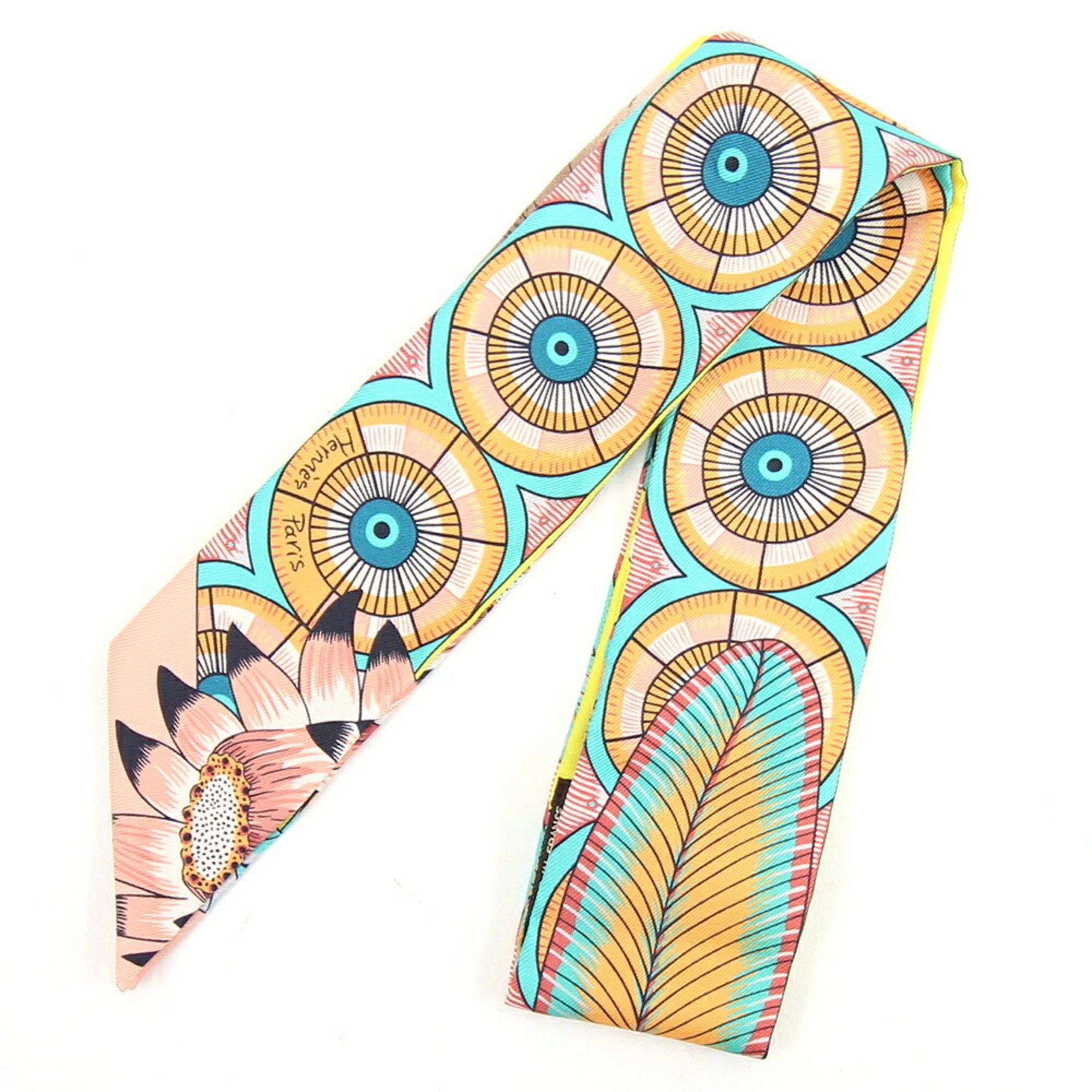 image of Hermes Scarf Muffler Twilly Savanna Dance Multicolor 100% Silk Botanical Animal Women's The Savana 