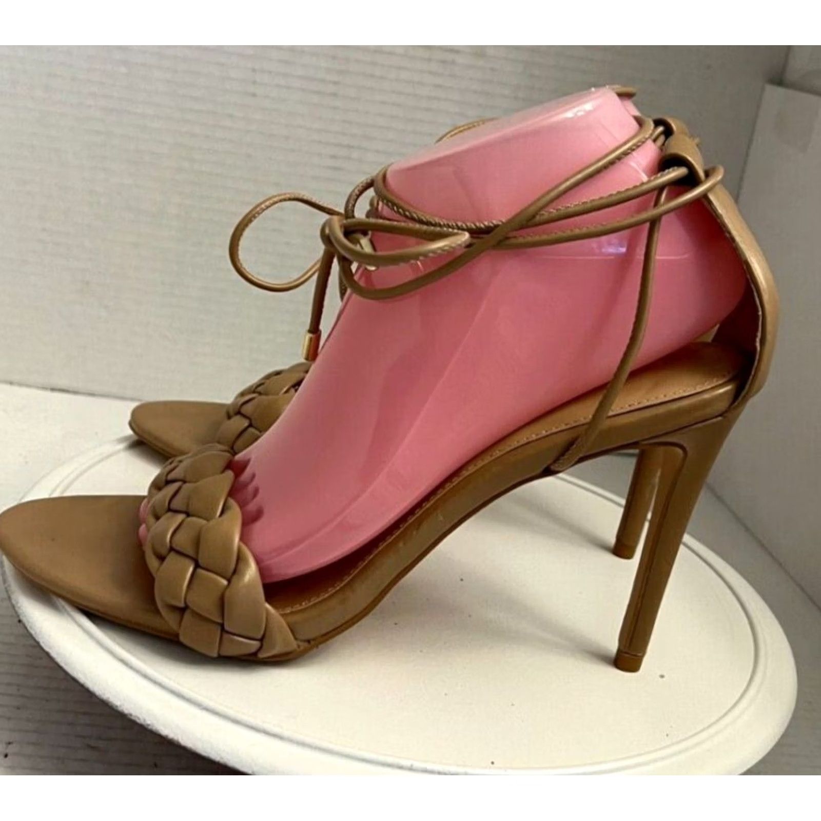 Express Express Strappy Womens Brown Women Slide Sandal Gladiator Tan High Stiletto Heel Braided Straps Size US 10 / IT 40 - 5 Thumbnail