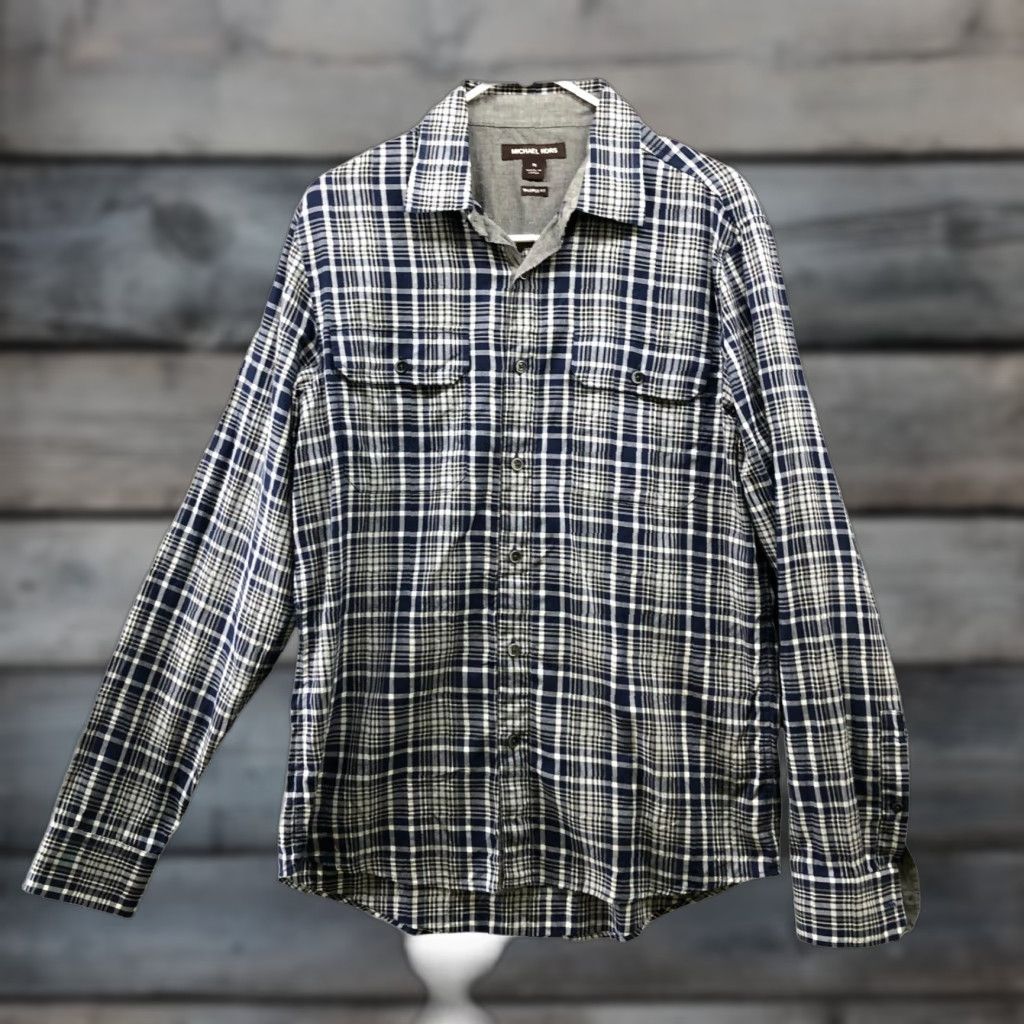 Michael Kors Michael Kors Shirt Mens M Long Sleeve Tailored Fit Plaid Blue Gray Cotton Button-Up Casual Workwear Size US M / EU 48-50 / 2 - 1 Thumbnail