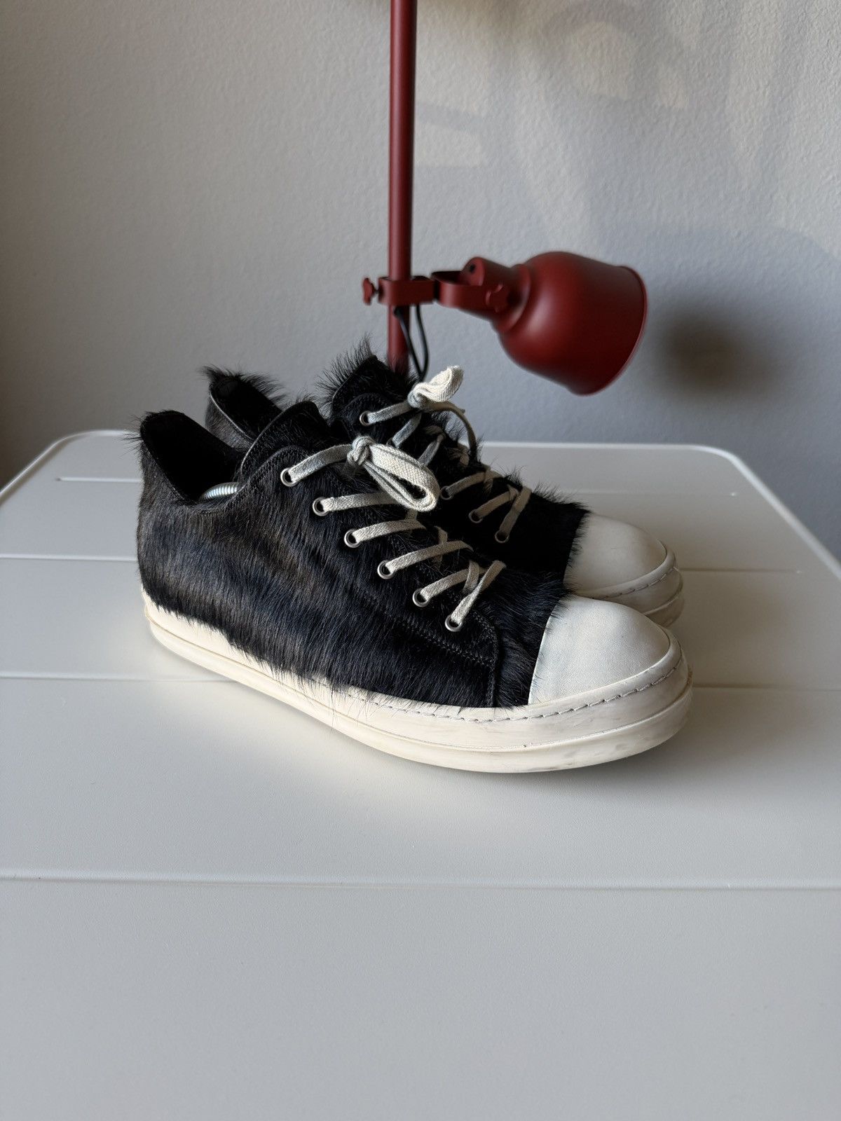 Pre-owned Rick Owens Pony Hair Ramones Low 45/12 Shoes In Black
