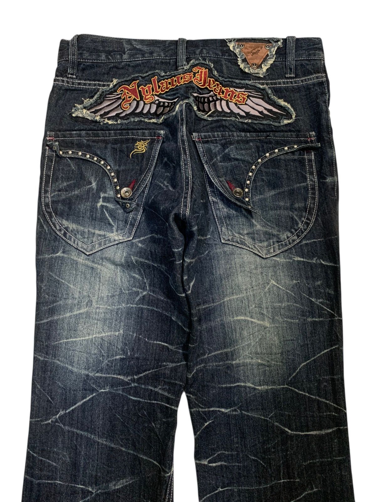 Tornado Mart FLARE💥NYLAUS JEANS RUSTY PUNK STYLE DISTRESSED DENIM Size US 31 - 8 Thumbnail