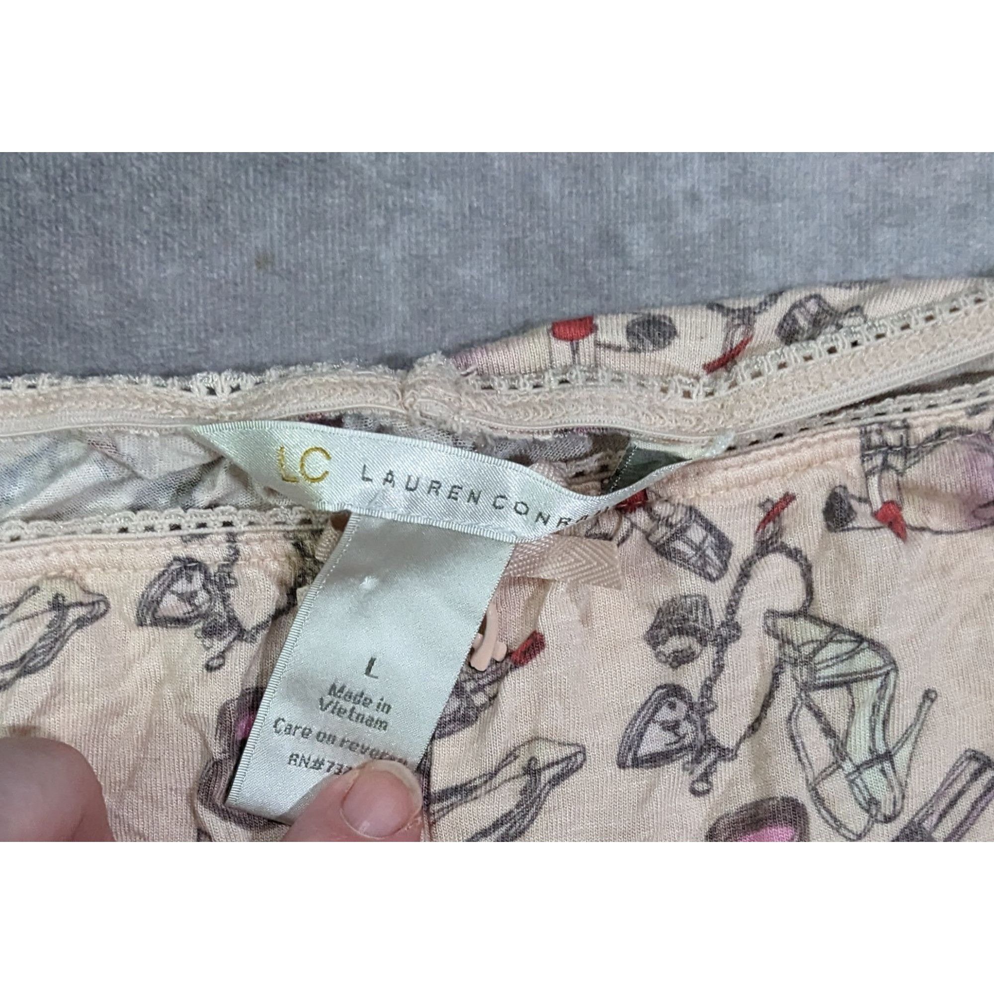 Other Coquette Pale Pink Makeup Print Pajama Lounge Pants by Laure Size 32" / US 10 / IT 46 - 7 Thumbnail
