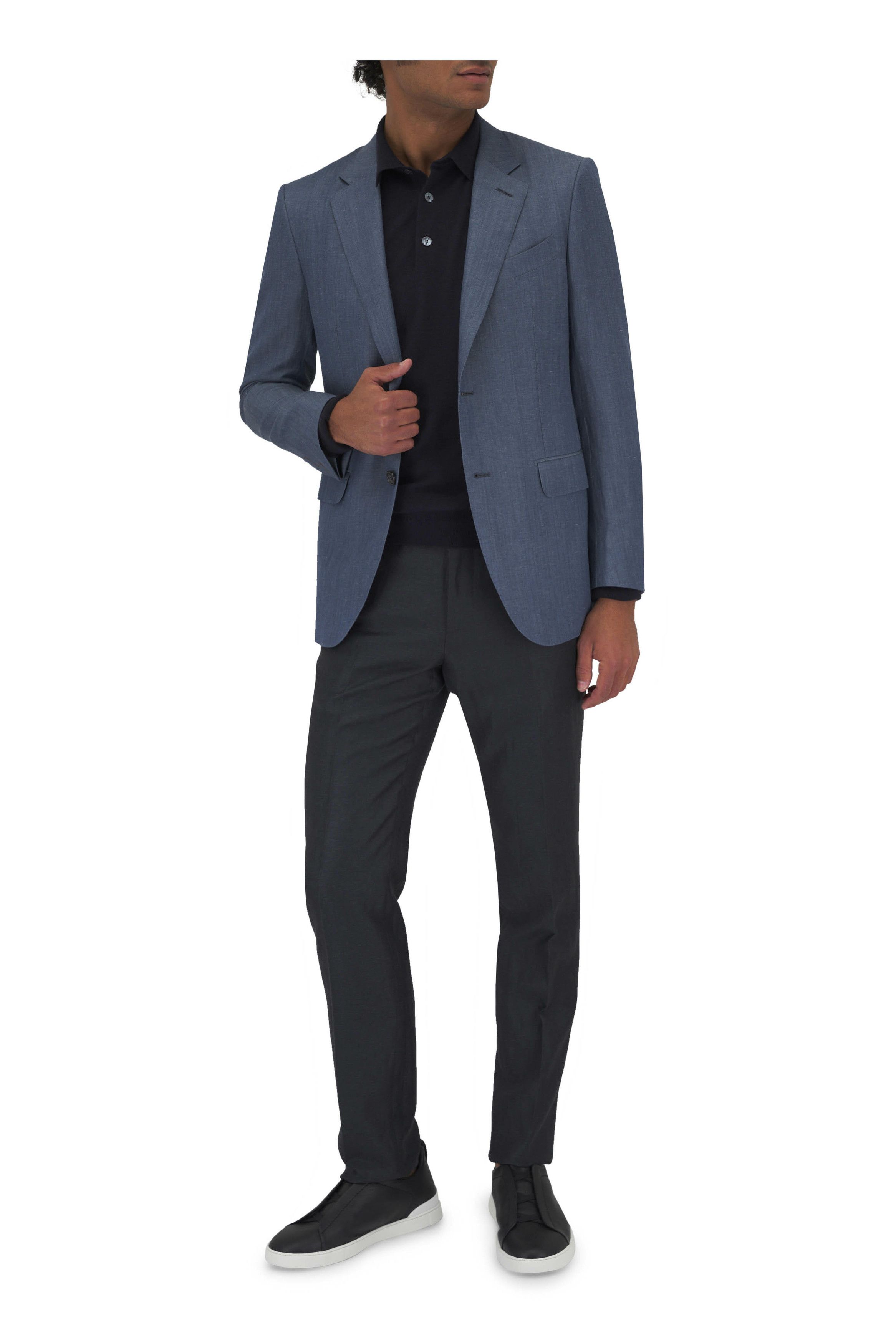 Z Zegna o1mtch0225 Wool & Linen Sportcoat in Denim Blue Size US XL / EU 56 / 4 - 3 Thumbnail