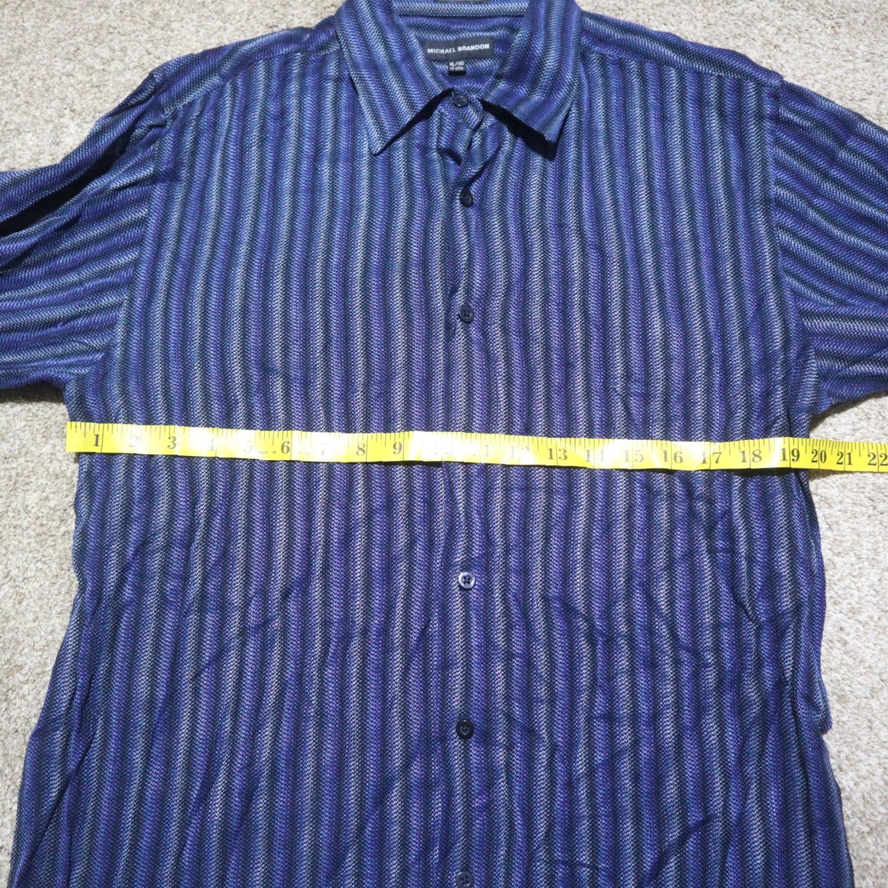 Vintage Michael Brandon Shirt Mens XL Blue 89% Rayon Striped Button-Front Collared Neckline Spread Geometric Casual 90s (if applicable) Mens Size US XL / EU 56 / 4 - 4 Thumbnail