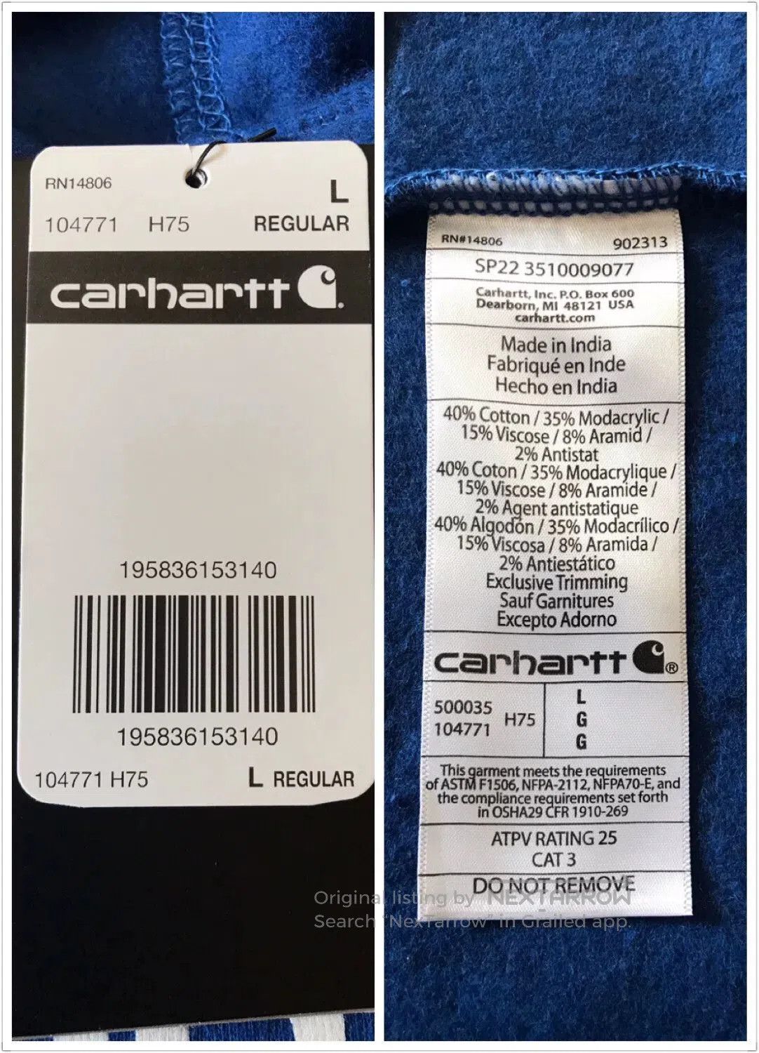 Carhartt Carhartt FR 104771 Flame Resistant Hoodie. Size US L / EU 52-54 / 3 - 9 Thumbnail