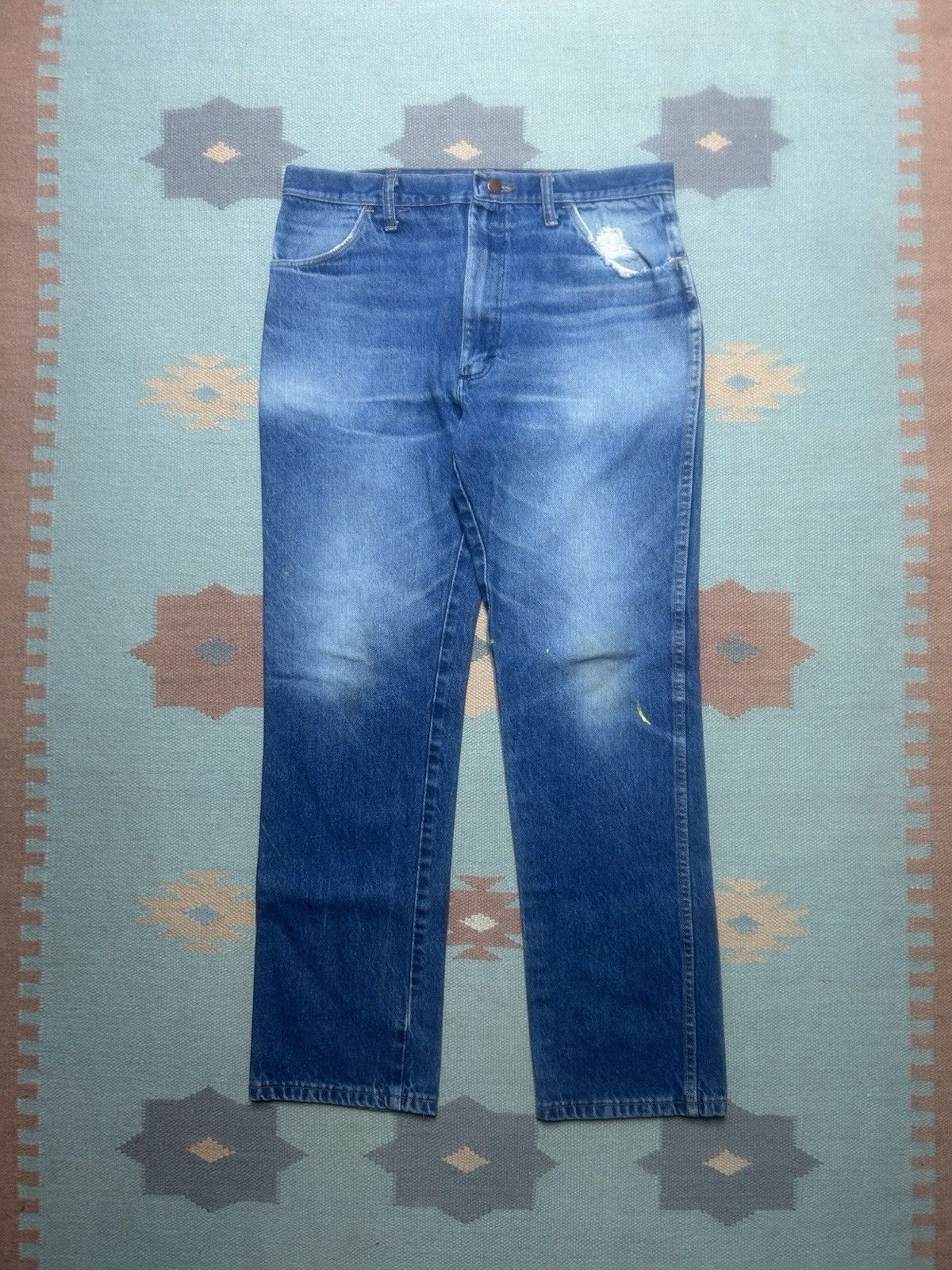 Vintage Vtg 70s rustler jeans faded whiskers straight USA made 34x31 Size US 34 / EU 50 - 1 Thumbnail