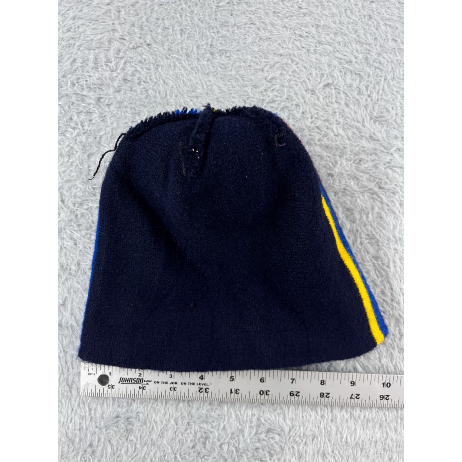 Vintage Beanie Toque Blue Red Yellow Stripe Knit Acrylic Blend Ski Pom Adult One Size Size ONE SIZE - 5 Thumbnail