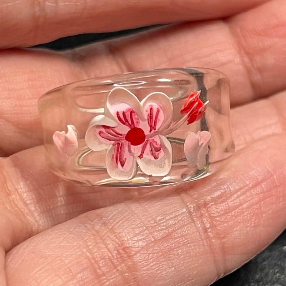 Other Reverse Carved Lucite Ring Pink Flower Statement MCM 6 Size ONE SIZE - 2 Thumbnail