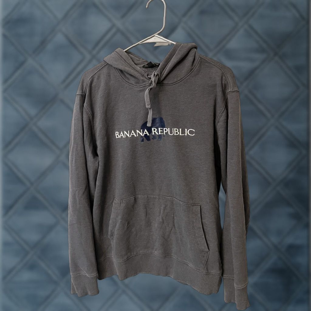 Banana Republic Banana Republic Hoodie Mens Pullover Fleece Graphic Front Pockets Large Gray Size L / US 10 / IT 46 - 1 Thumbnail