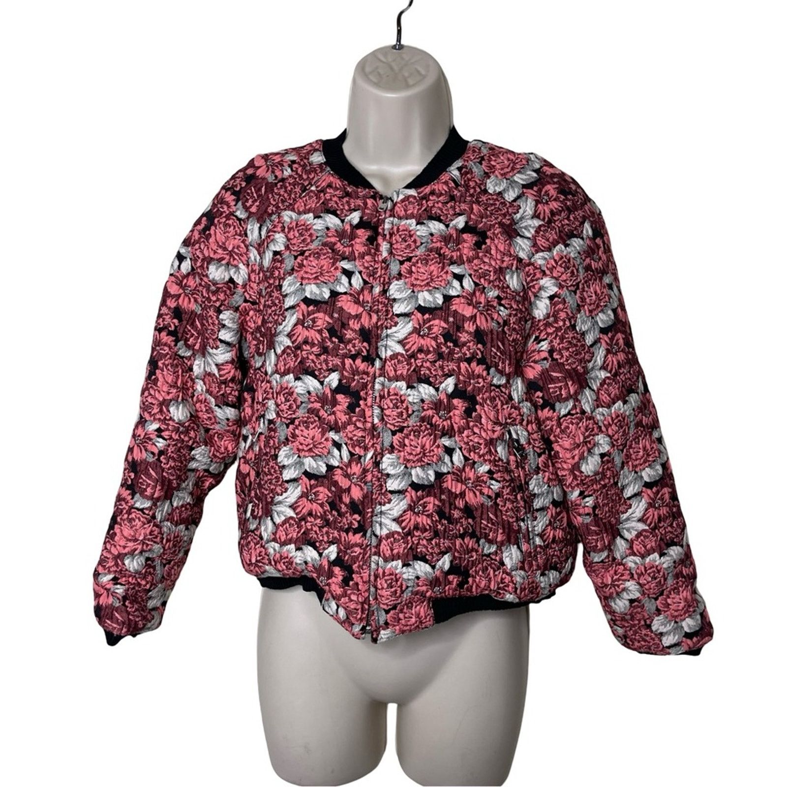 Sandro Sandro Jaquard EVORA FLORAL CROPPED BOMBER JACKET IN PINK Size XS / US 0-2 / IT 36-38 - 3 Thumbnail