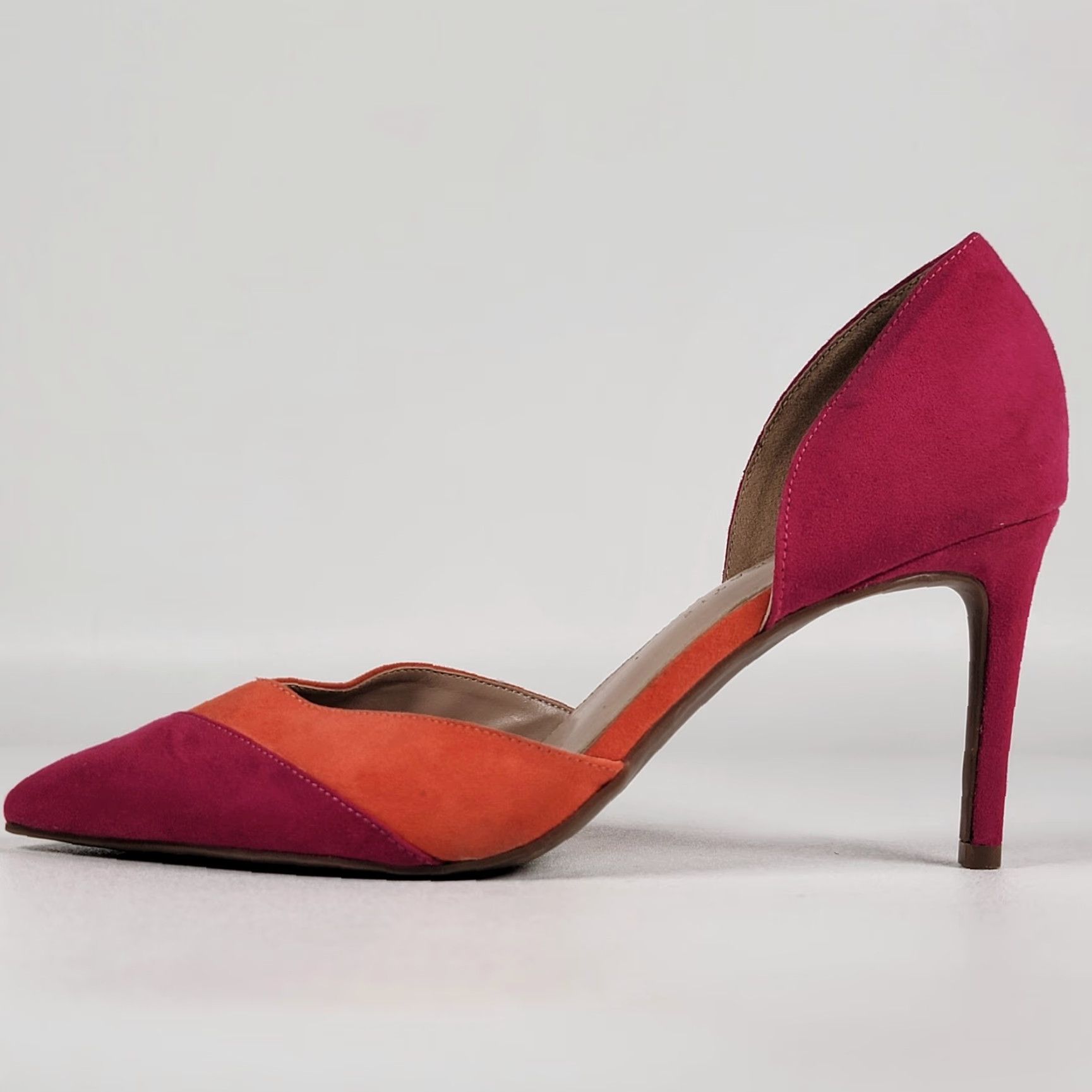 Vintage Kelly And Katie Suede 9.5 M 2 Tone Textile Heels Pump Womens Shoes Fuschia Orange Stiletto Pointed Toe Slip On Size US 10 / IT 40 - 7 Thumbnail