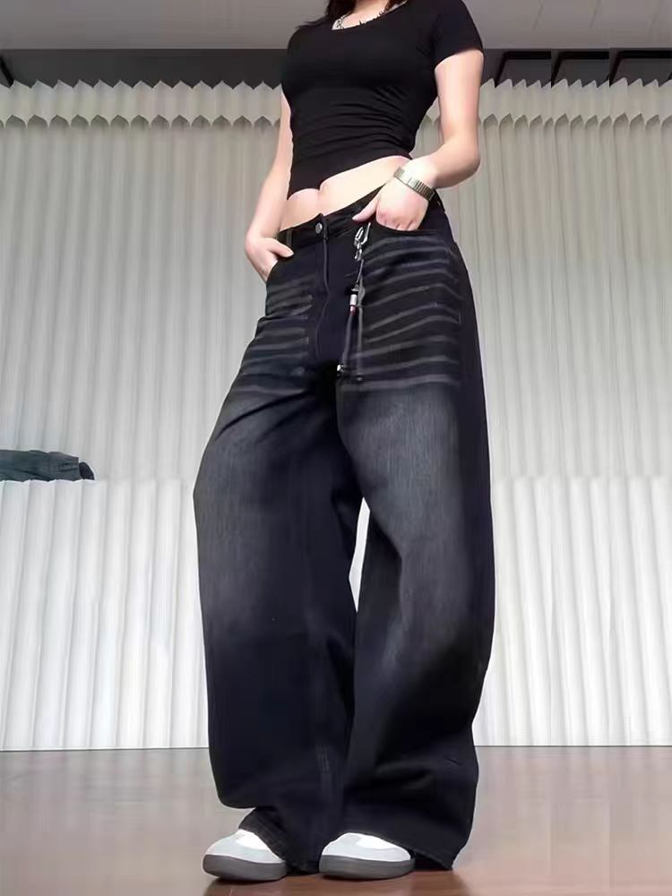 Jean Black Embroidered Loose-Fit Denim Jeans Size US 34 / EU 50 - 4 Thumbnail