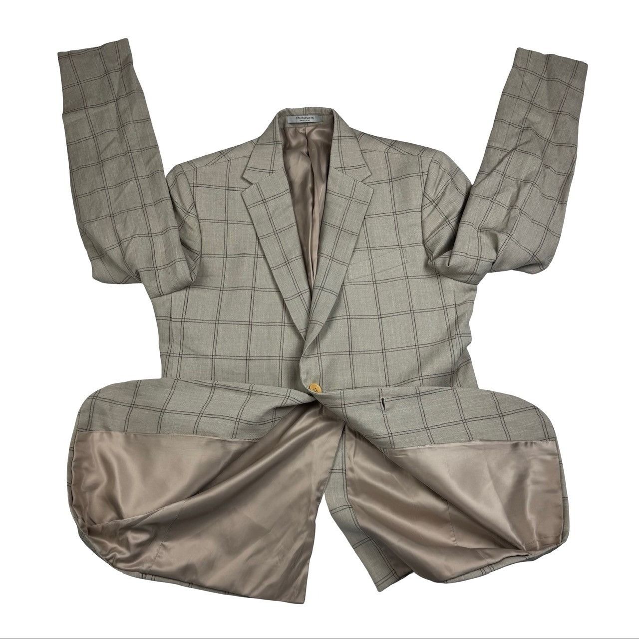 Other StudioSuits Bespoke Men's 2-Button Linen Blazer Beige Plaid Size 38L - 3 Thumbnail