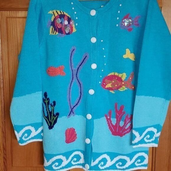 Vintage Storybook Knits Vintage Hand Knitted Aquatic Fish Themed Li Size S / US 4 / IT 40 - 3 Thumbnail