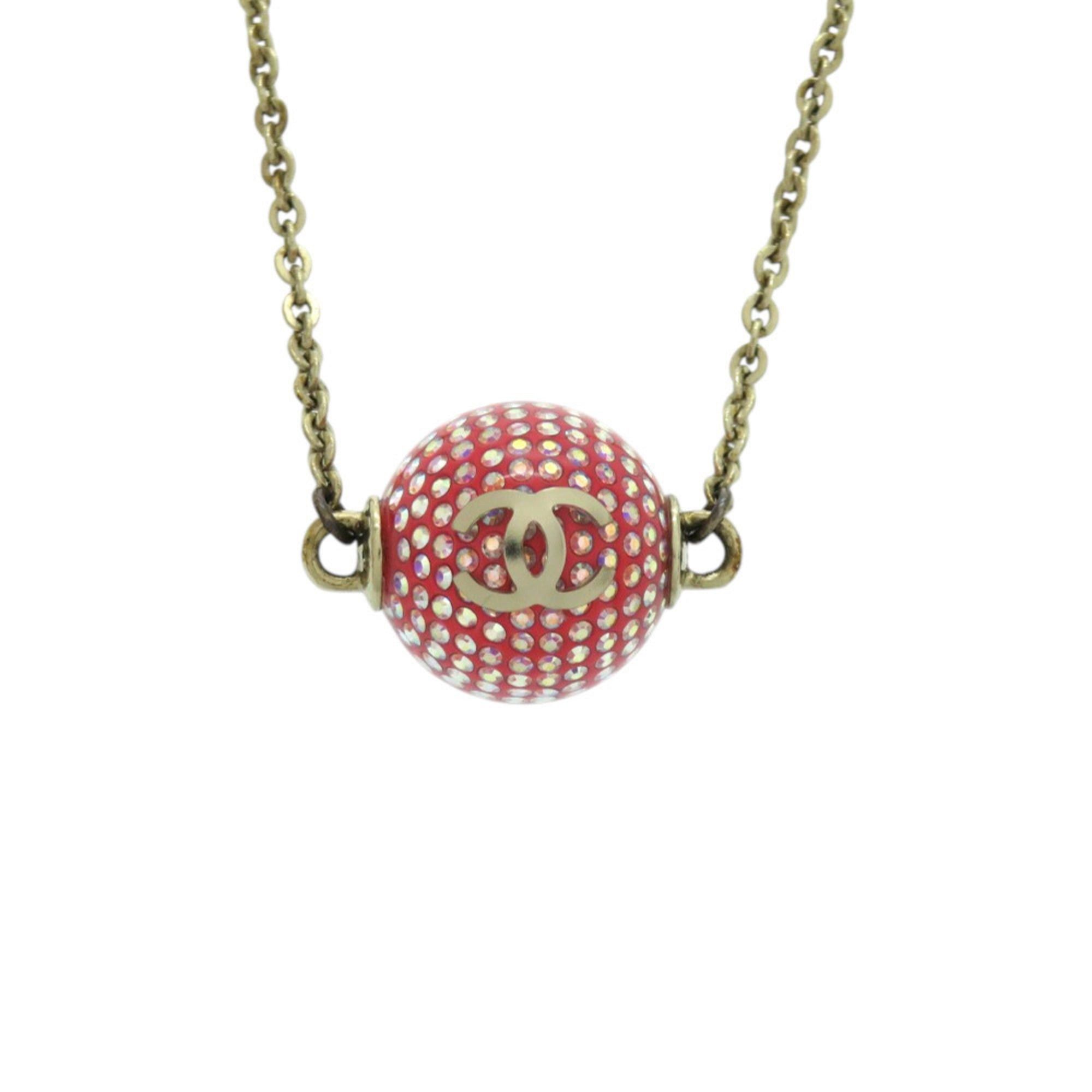 Chanel Excellent condition Chanel Coco Mark mirror ball metal rhinestone red necklace 0463 Size ONE SIZE - 1 Thumbnail