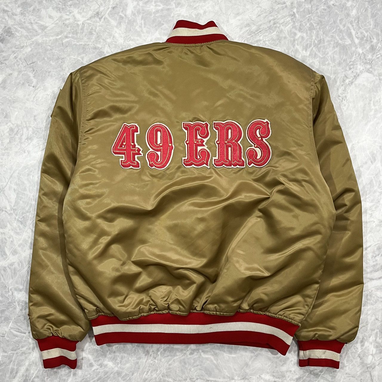 Vtg San Francisco 49ers Starter Jacket Gold Satin Bomber Sz L Old School  80s 90s