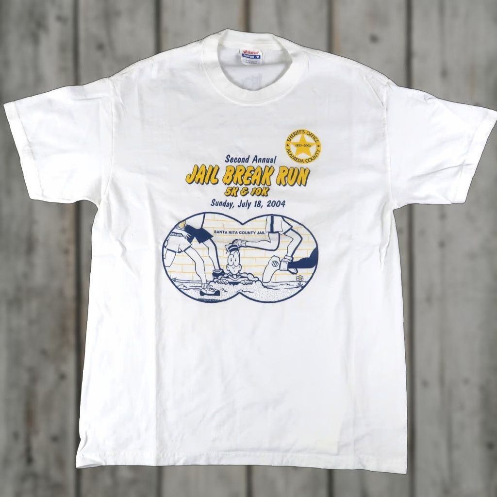 Hanes VINTAGE Hanes Santa Rita County Jail Running T-Shirt Men Medium White 90s Vintage Outdoor Festival Size US M / EU 48-50 / 2 - 1 Thumbnail