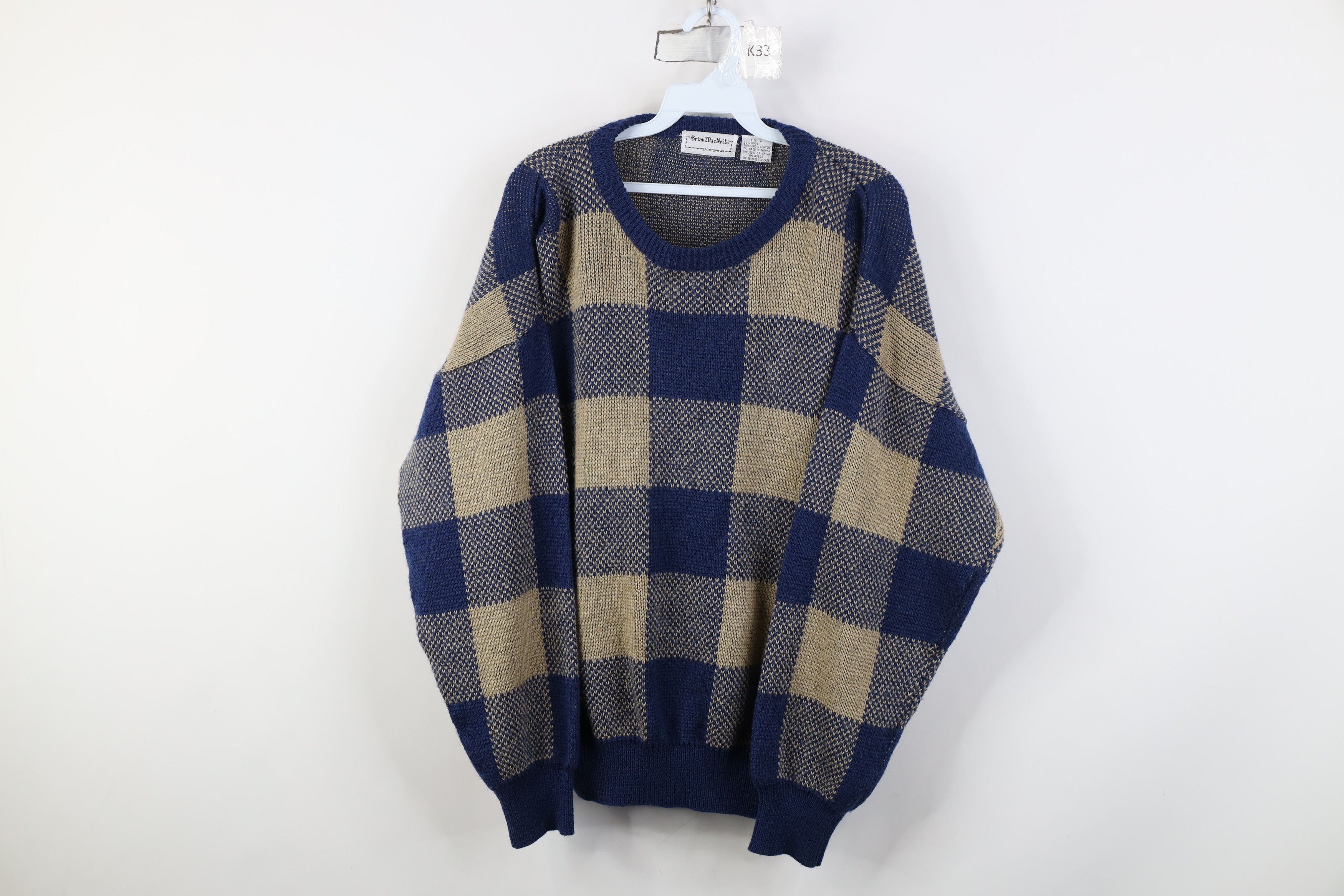 Vintage Vintage 90s Streetwear Blend Knit Checkered Crewneck Sweater Size US L / EU 52-54 / 3 - 1 Thumbnail
