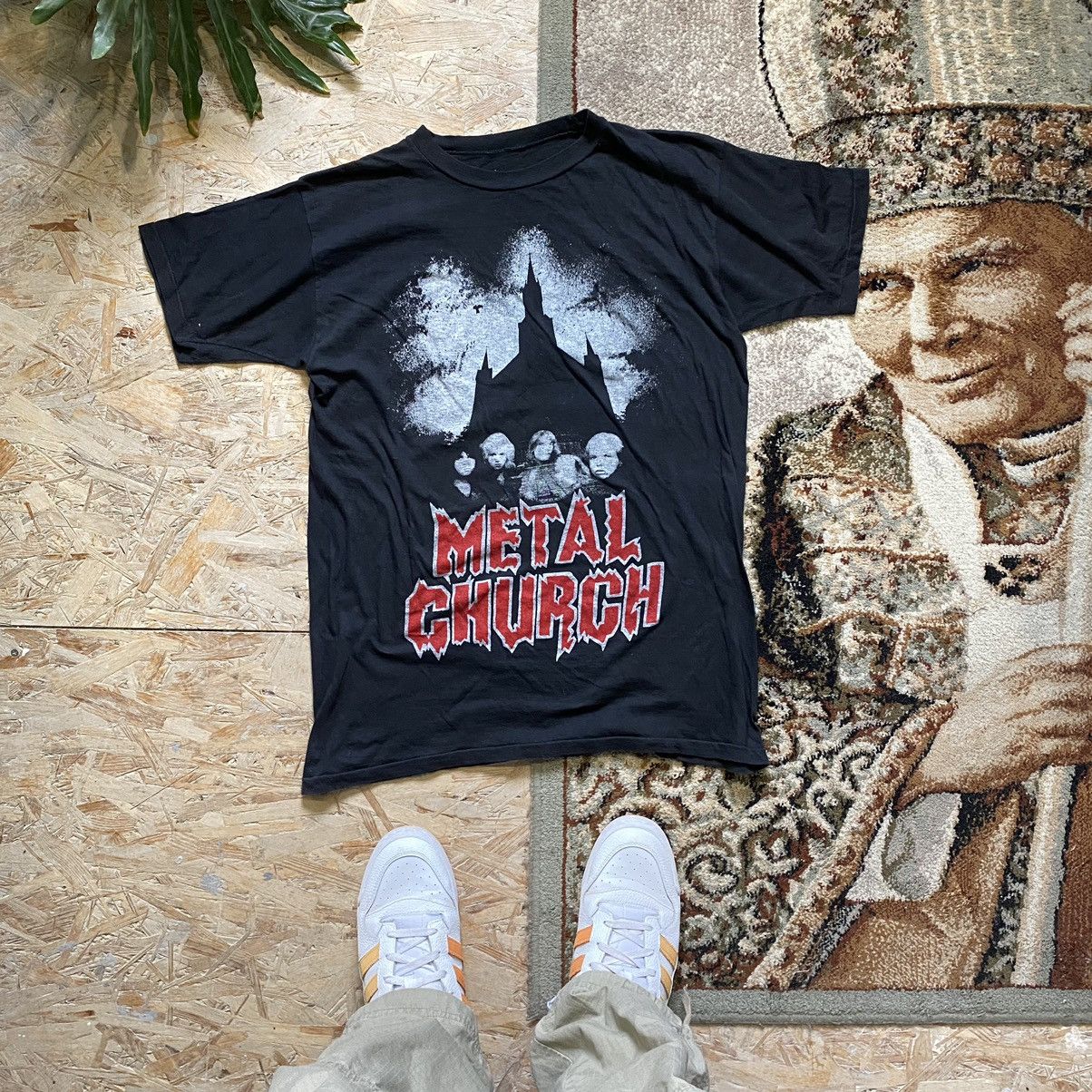 image of Band Tees x Vintage 80's Metal Church Amazing Faded Band T Shirt in Faded Black, Men's (Size Medium
