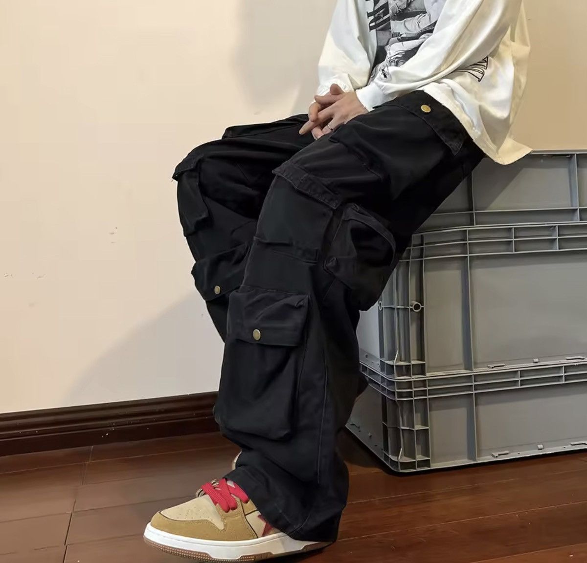 Japanese Brand Baggy Cargo Pants - Y2K Skate Streetwear Size US 35 - 3 Thumbnail