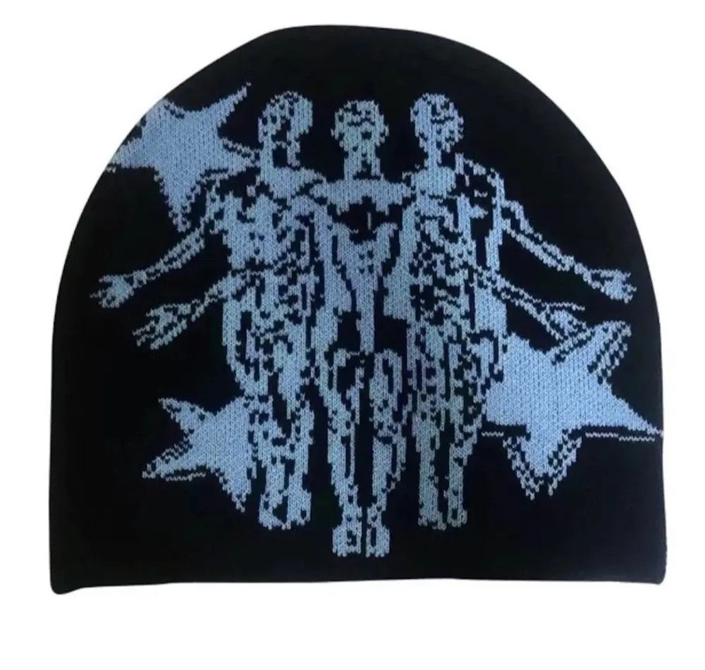 Japanese Brand Y2K Black and Blue Beanie Size ONE SIZE - 2 Thumbnail