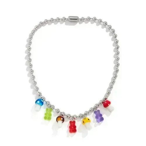 Jewelry Mushroom Acrylic Transparent Bear Bead Choker Necklace Size ONE SIZE - 4 Thumbnail