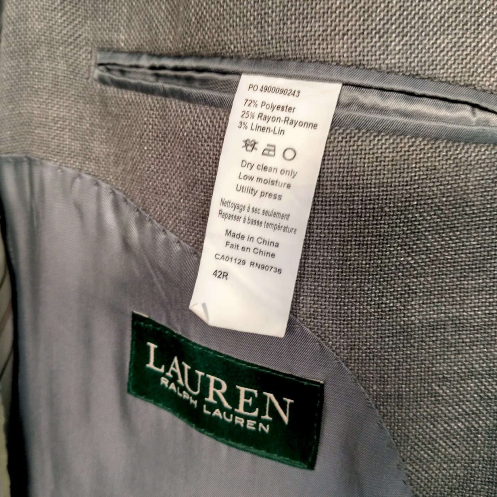 Ralph Lauren Lauren Ralph Lauren Blazer Men 42 R Gray Woven Poly Rayon Linen Blend Classic Office Wear Professional Mens Size 42R - 4 Thumbnail