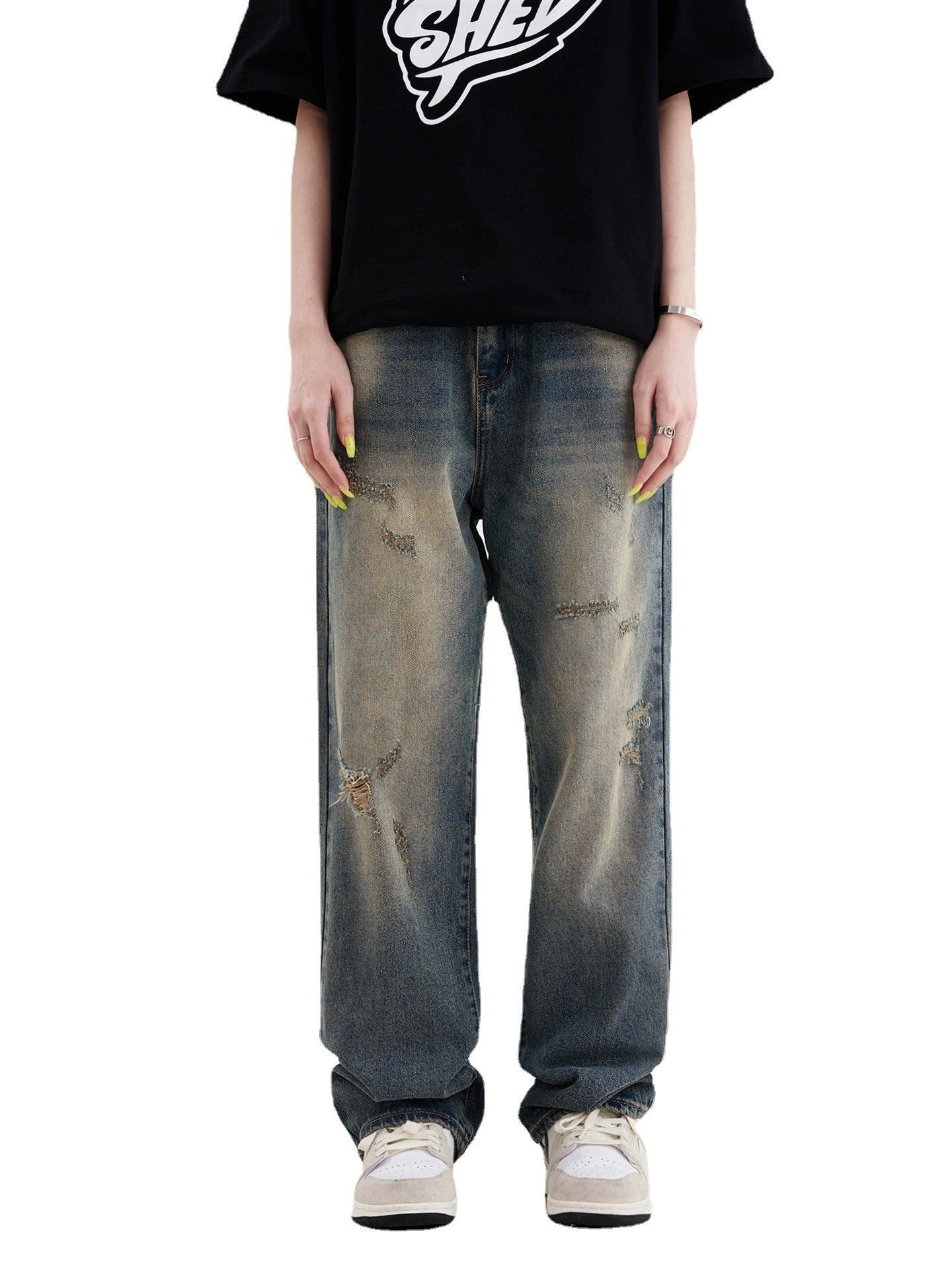 Jean Men's American distressed straight washed ripped jeans Size US 32 / EU 48 - 2 Thumbnail