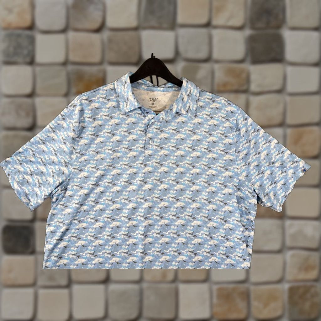Vintage 1764 Golf Polo Shirt Mens XL Blue Birds Print Short Sleeve Stretch Performance Shirt Polo Size US XL / EU 56 / 4 - 1 Thumbnail