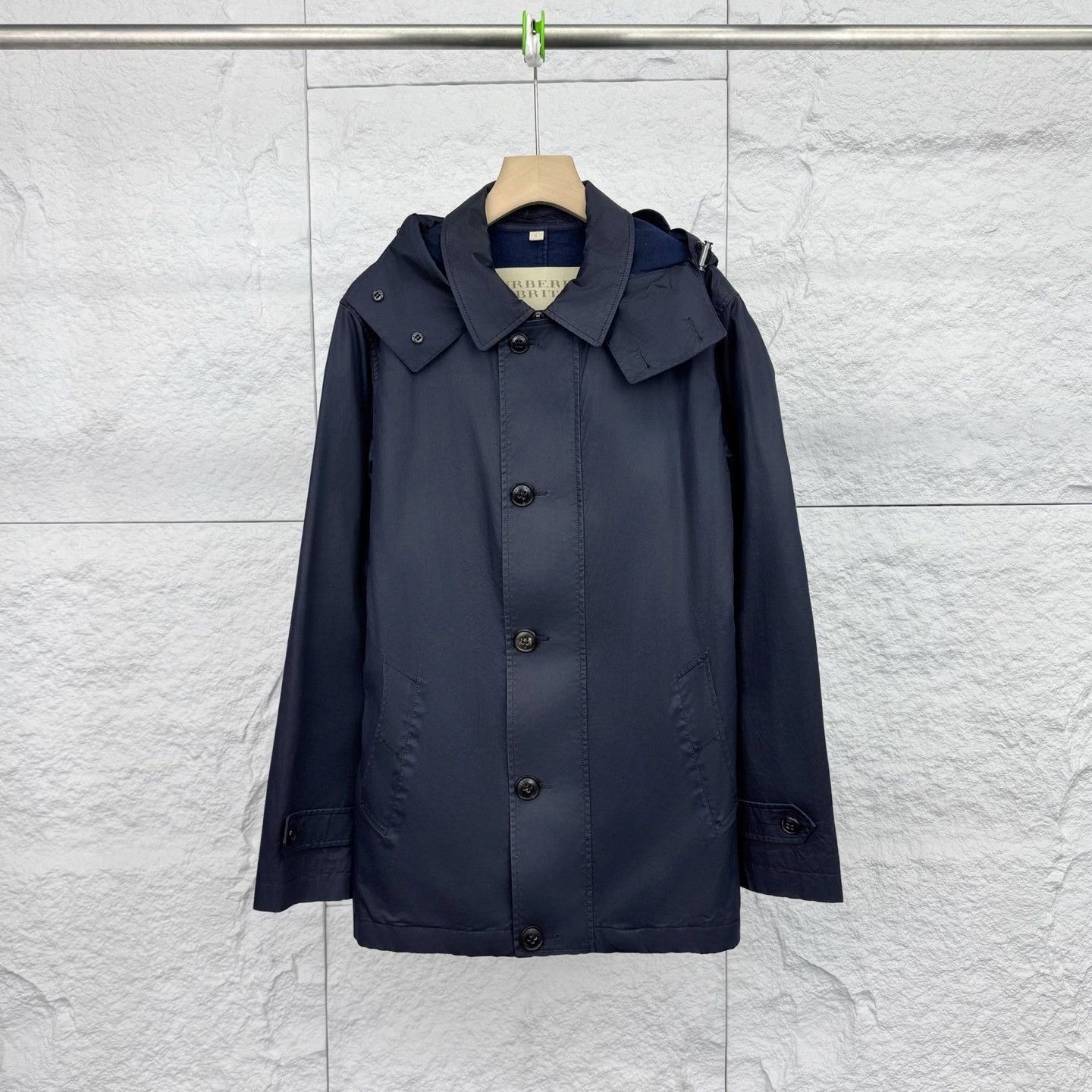 Burberry Burberry XL Solid Button Lapel Hooded Coat Size US XL / EU 56 / 4 - 1 Thumbnail