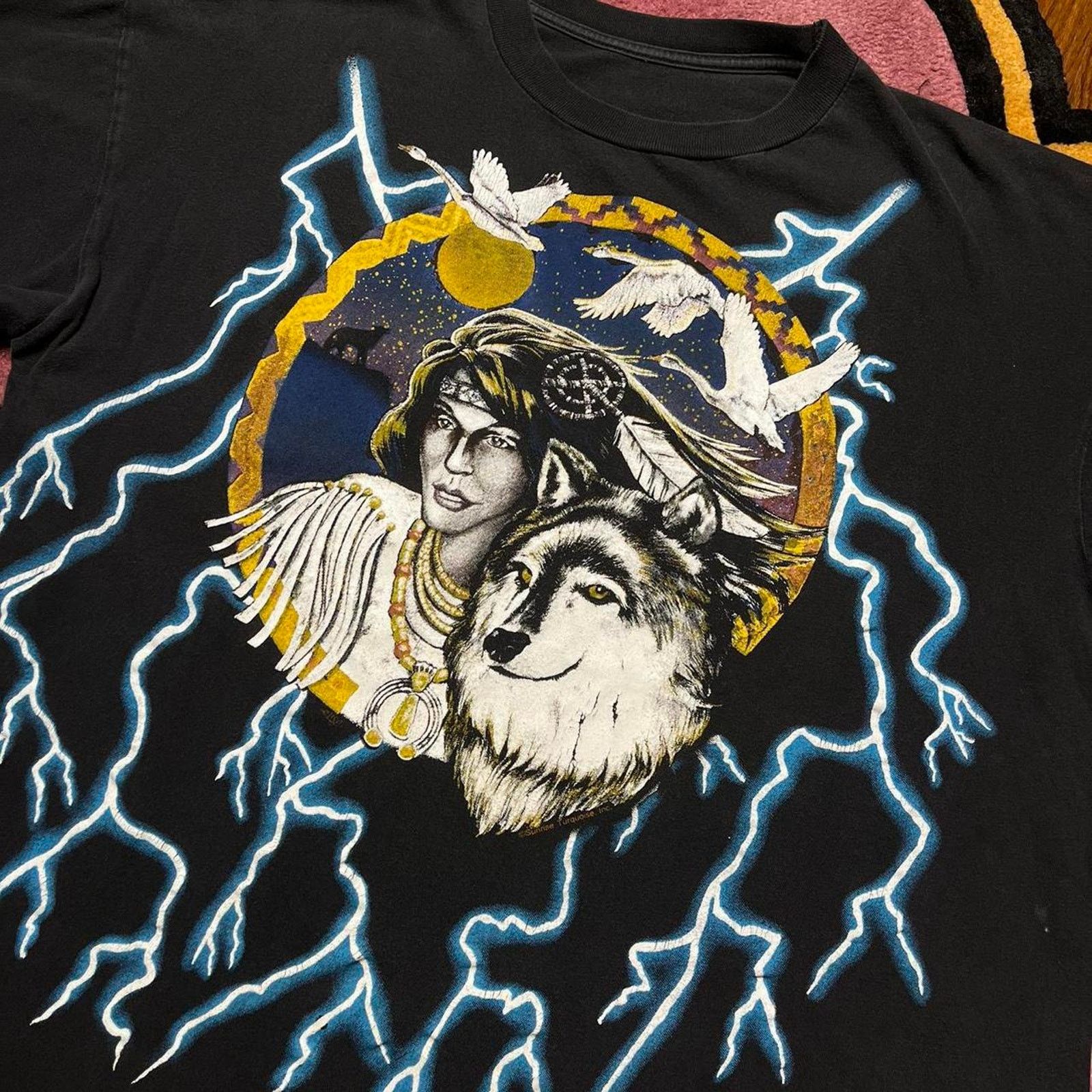 Harley Davidson × Vintage Vintage 90’s American Thunder Indian Wolf Lightning T-shirt Size US XL / EU 56 / 4 - 2 Thumbnail