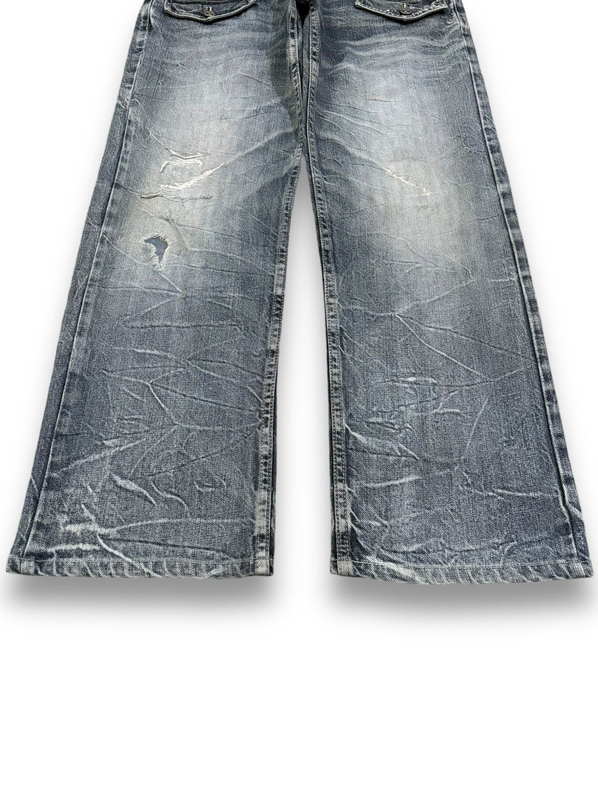 14th Addiction Japanese Brand Double Waist Cracked Wash Loose Ripped Jeans Size US 33 - 8 Thumbnail